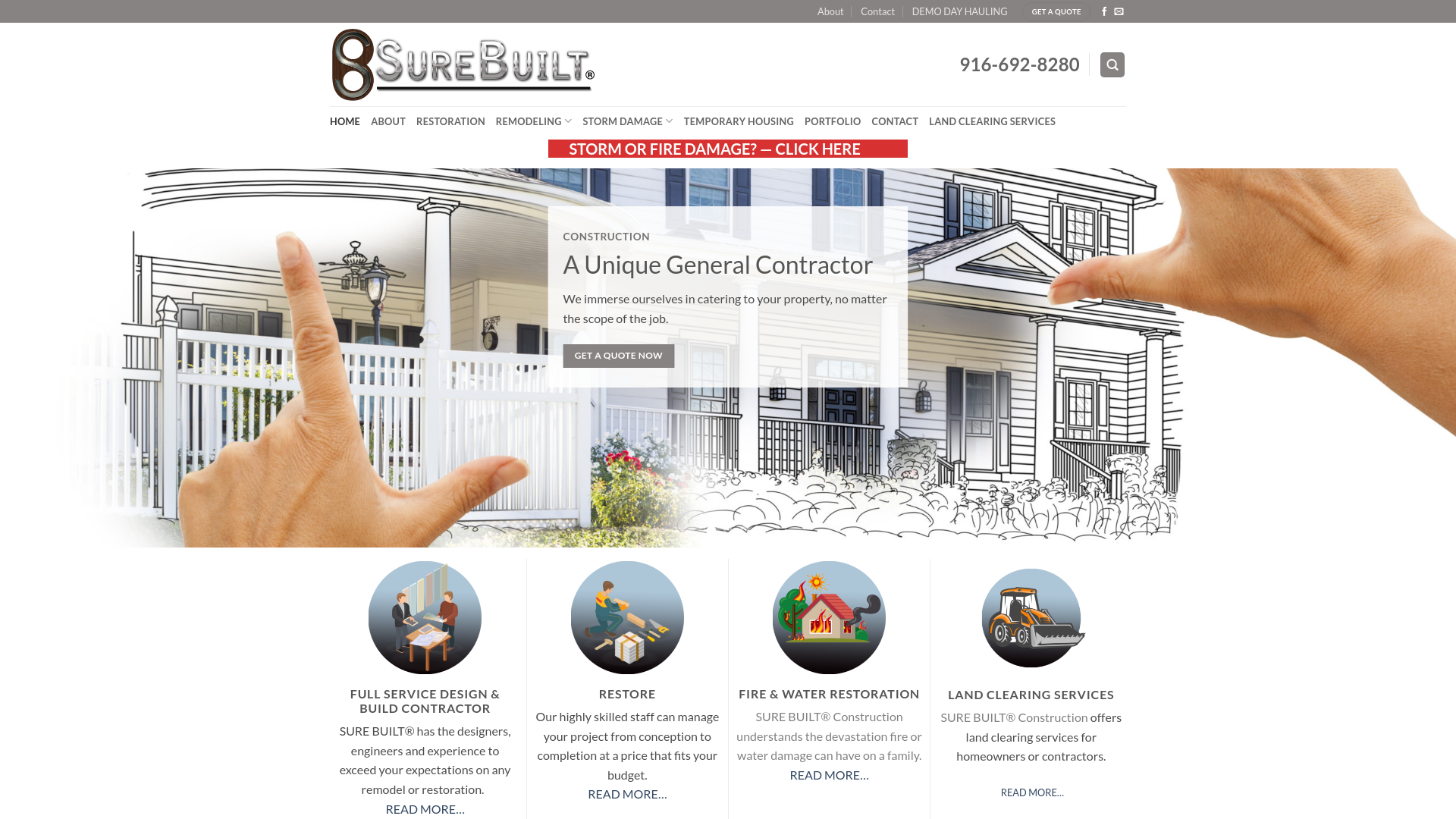 website screenshot of https://desurebuilt.com/