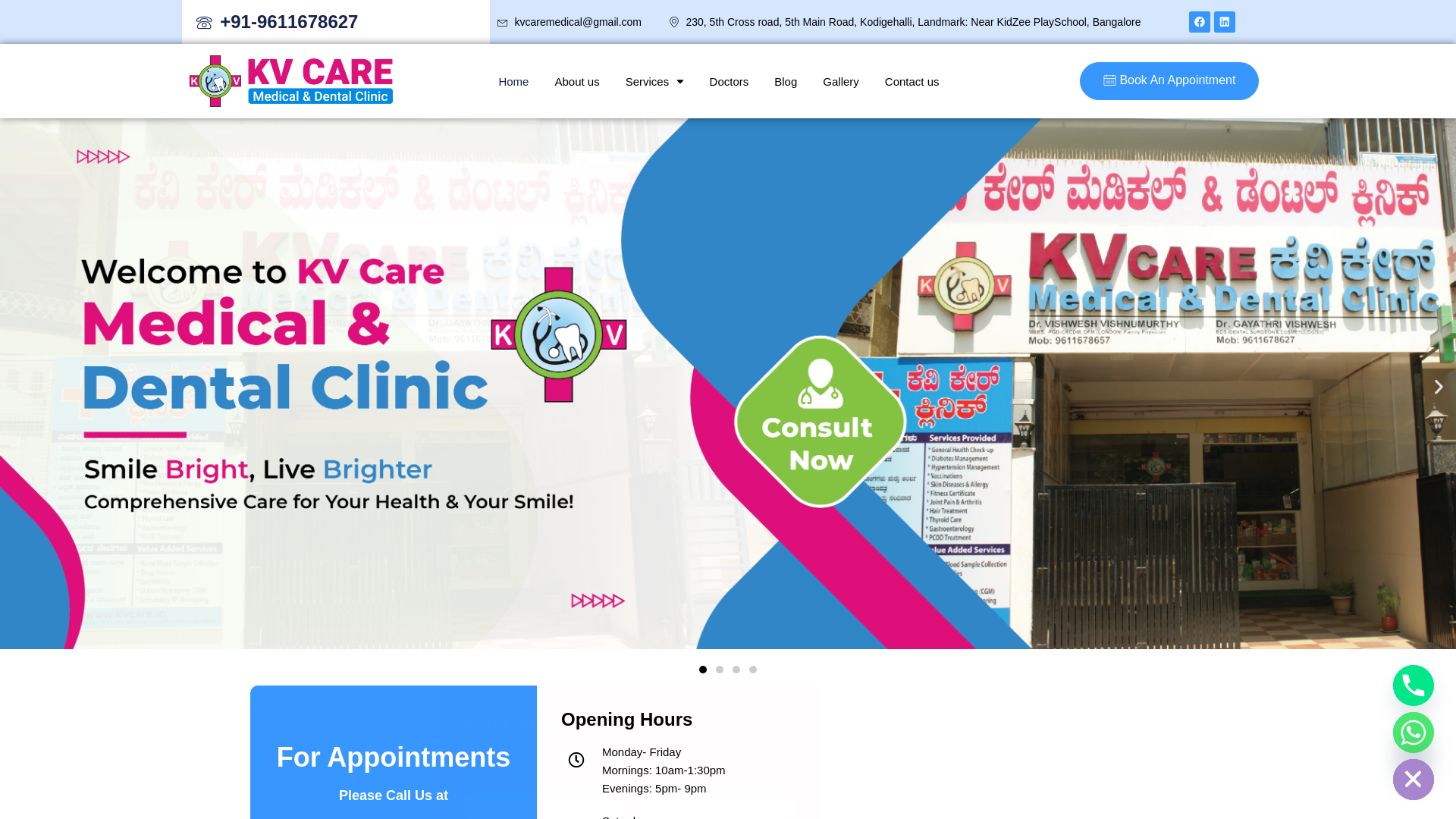 website screenshot of https://kvcareclinic.com/