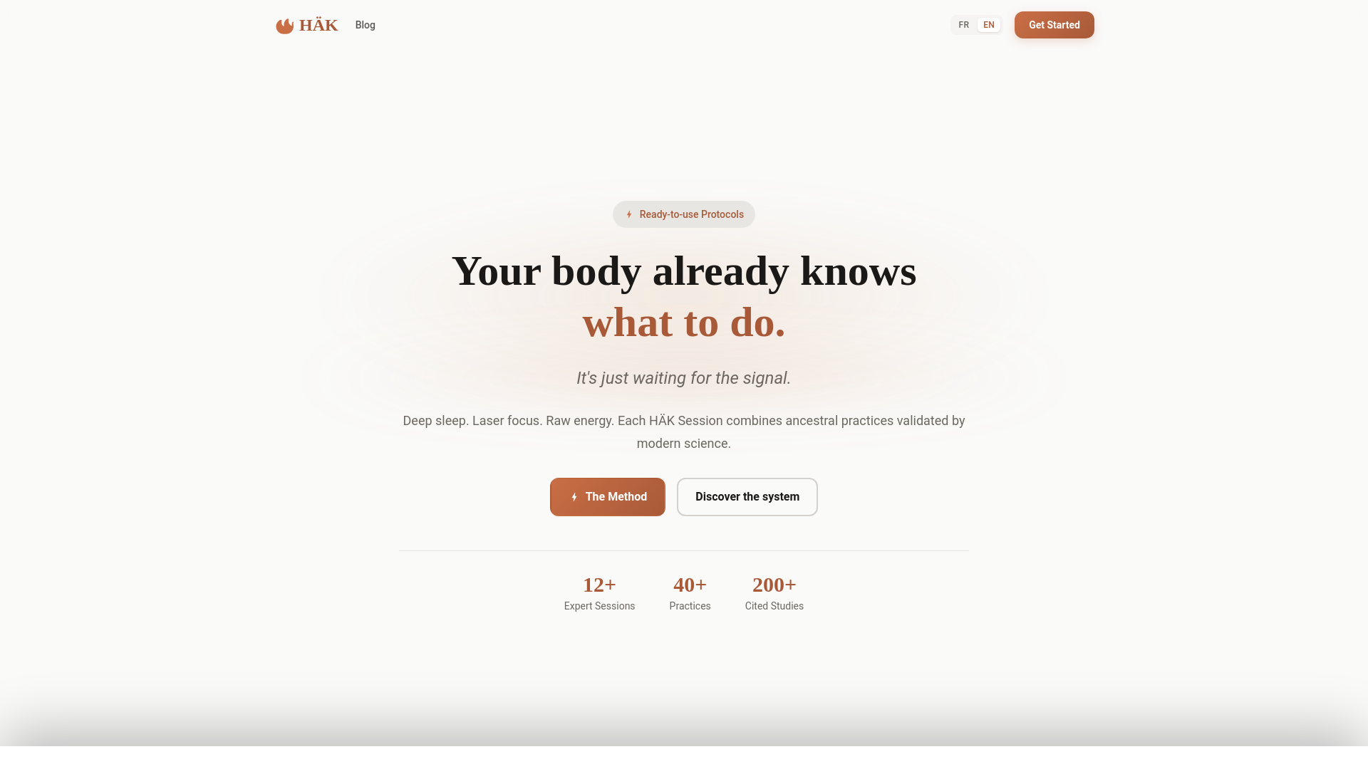 website screenshot of https://hak-method.com/