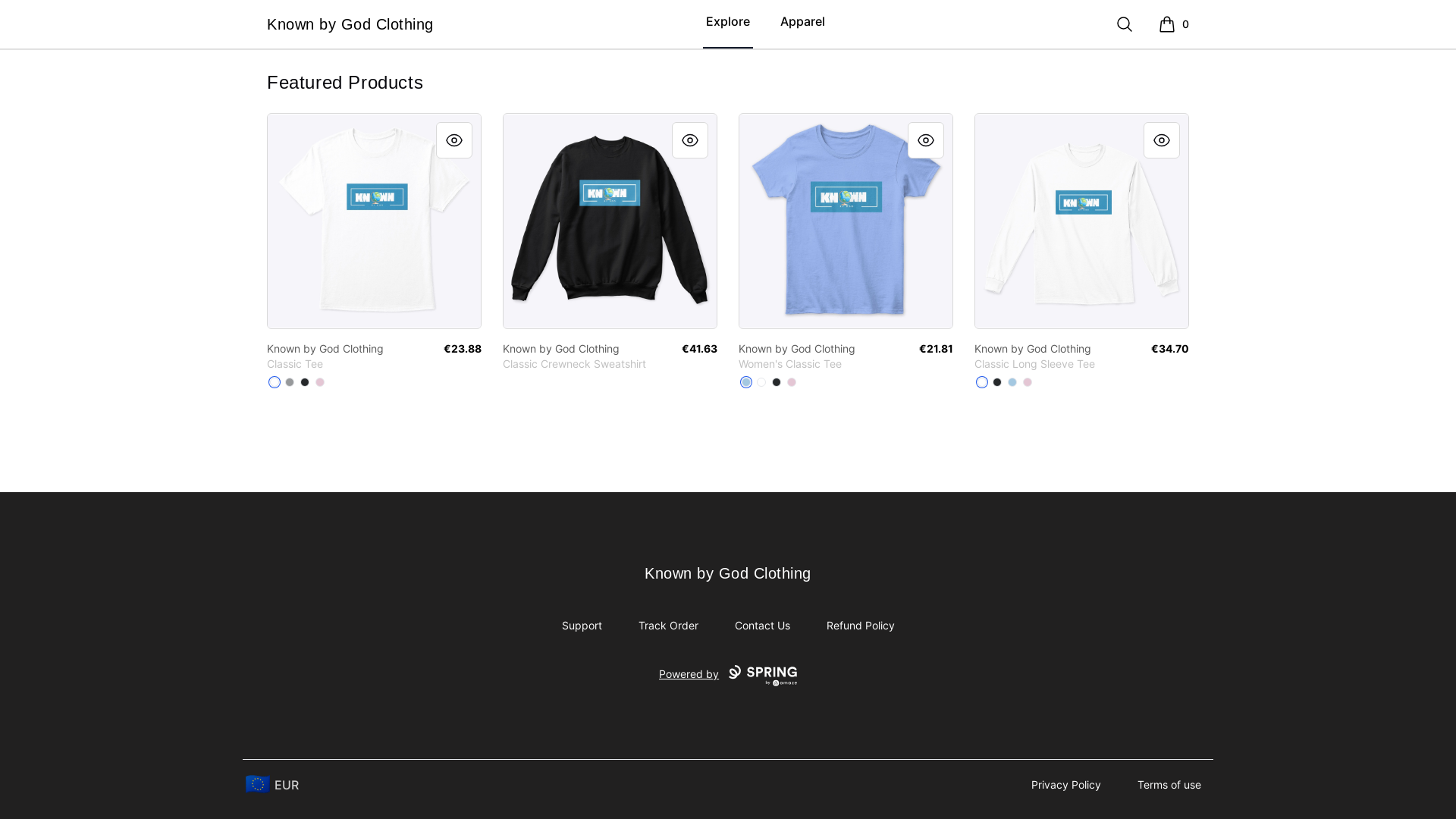website screenshot of https://knownbygodclothing.com/