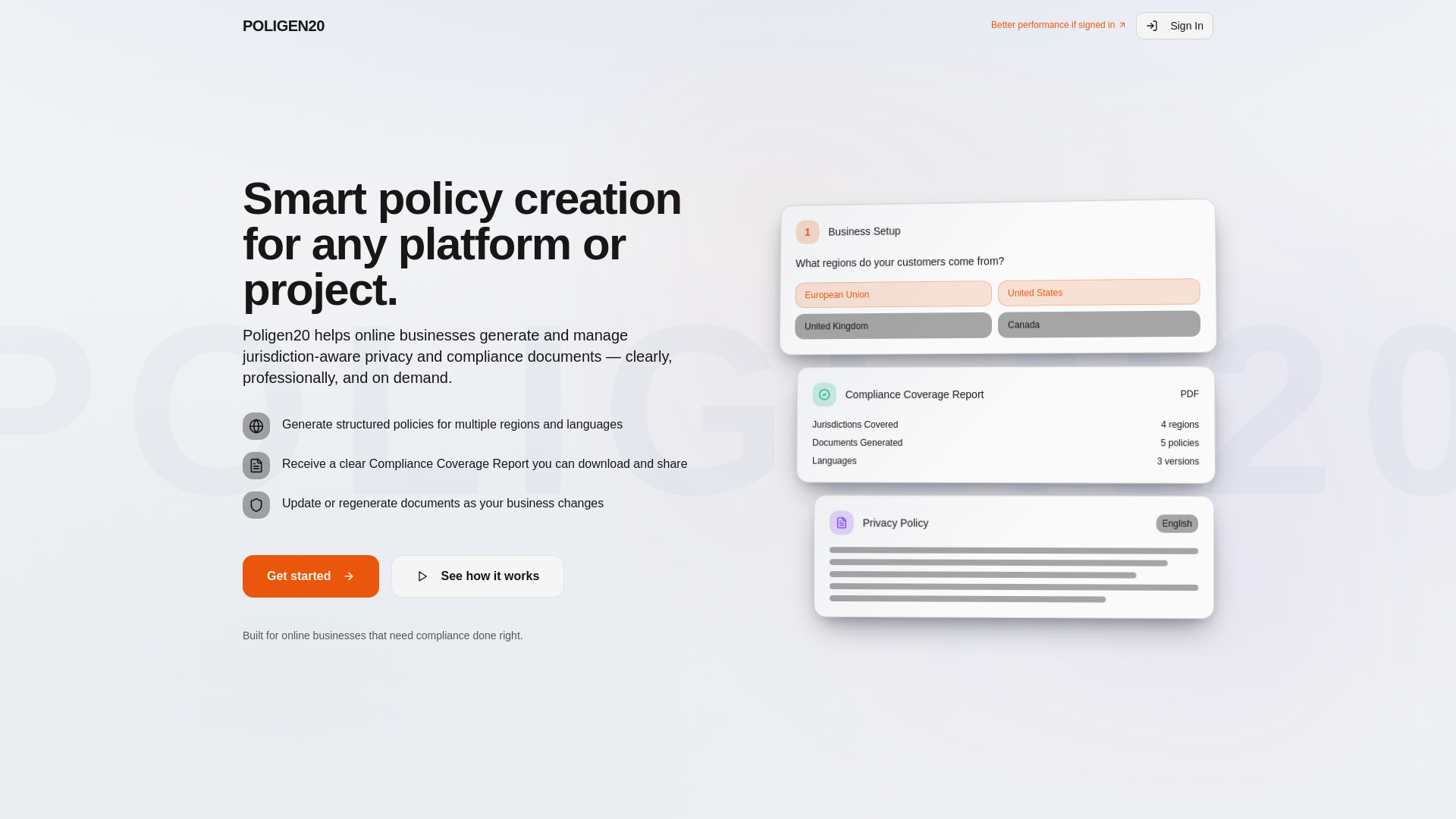 website screenshot of https://poligen20.com/