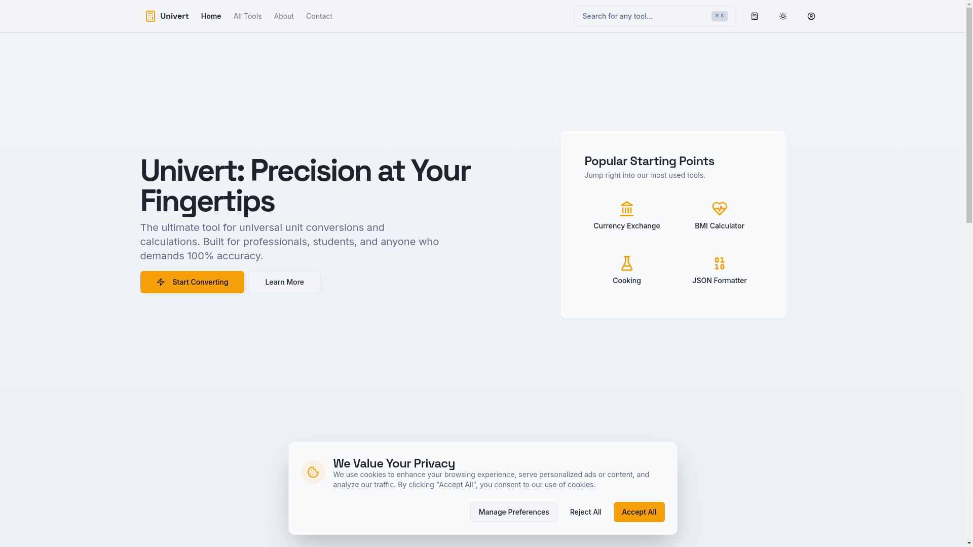 website screenshot of https://univert.app/