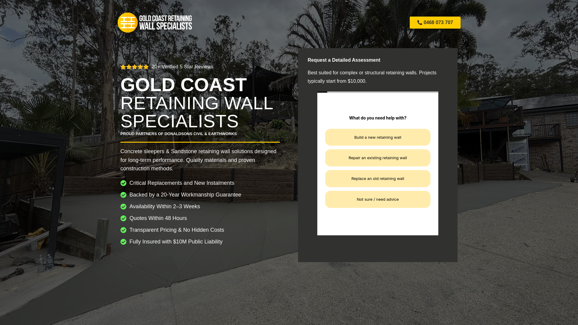website screenshot of https://retainingwallsgoldcoast.au/