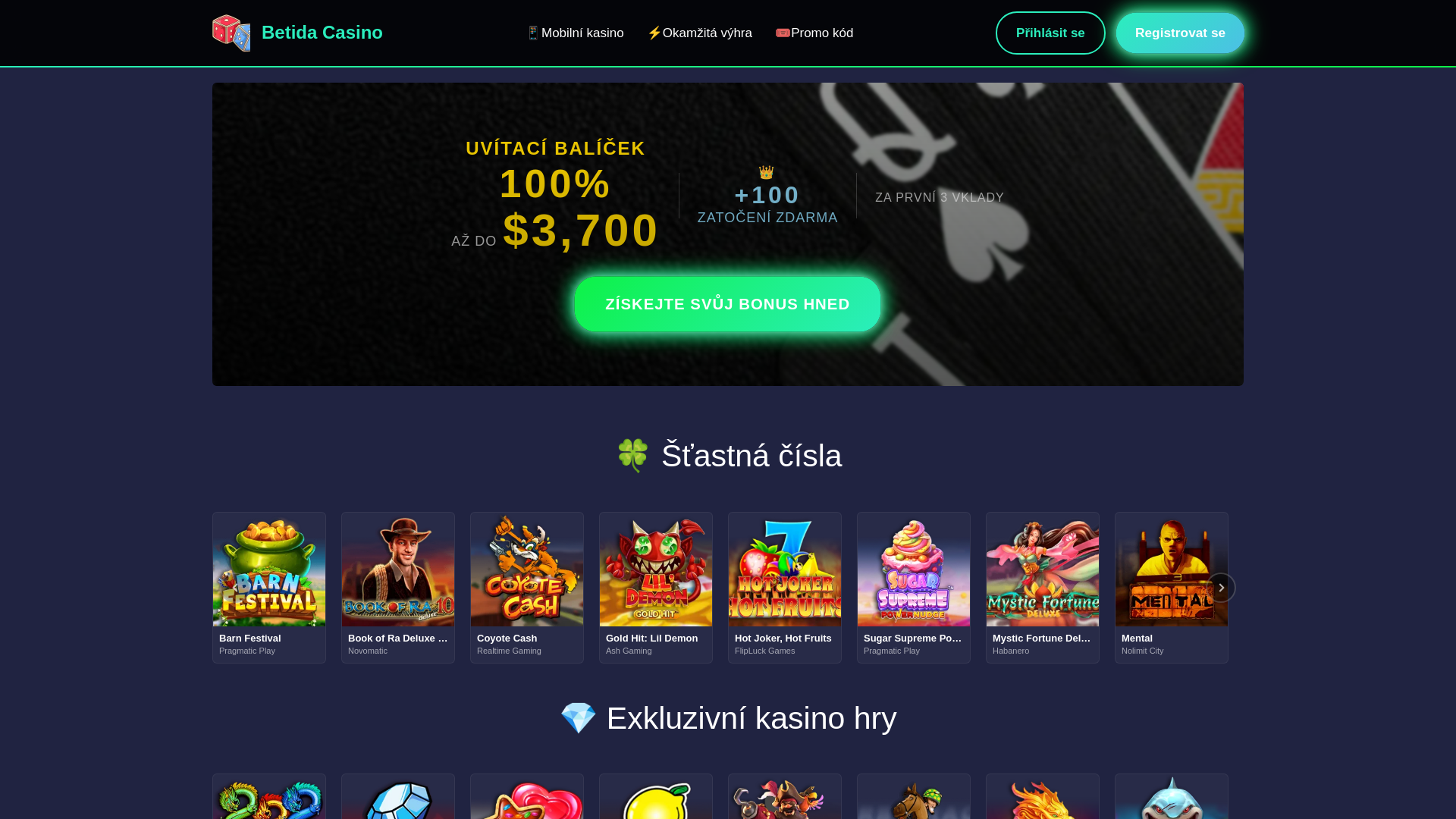 website screenshot of https://betida.cz