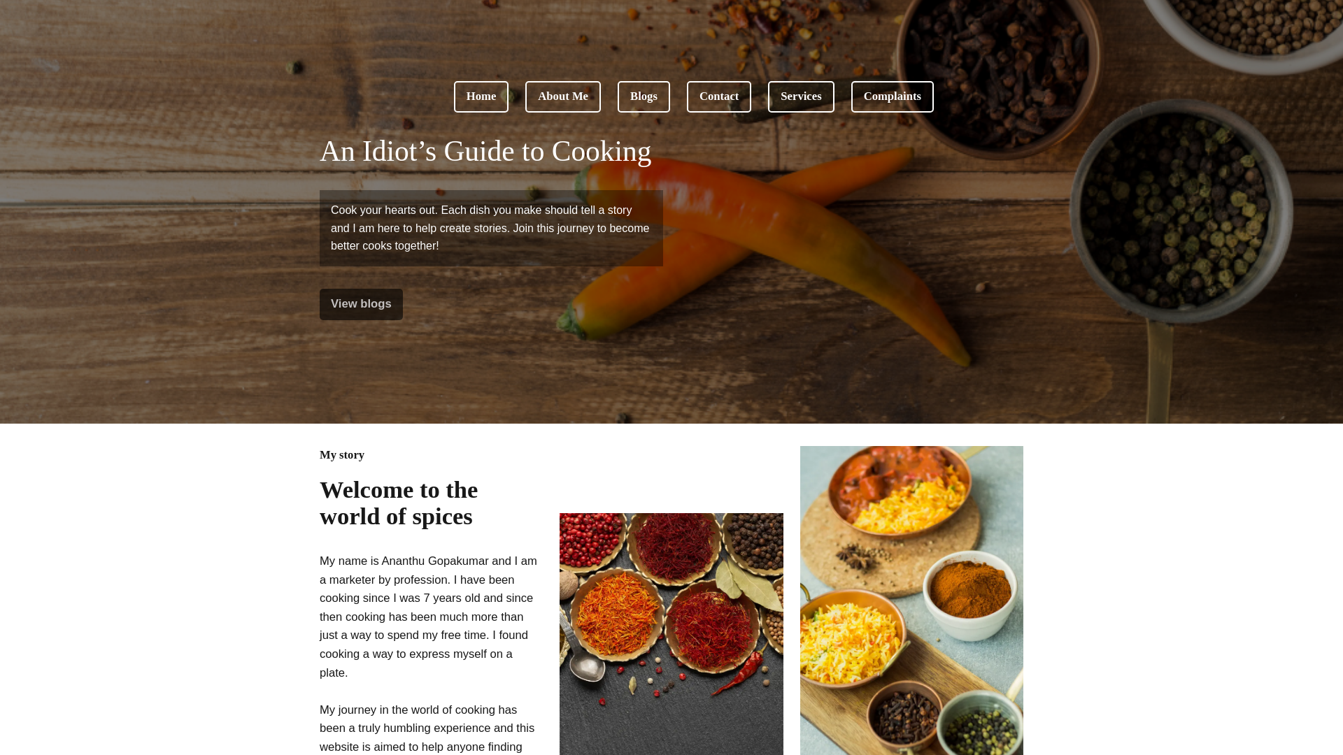 website screenshot of https://anidiotsguidetocooking.blog/