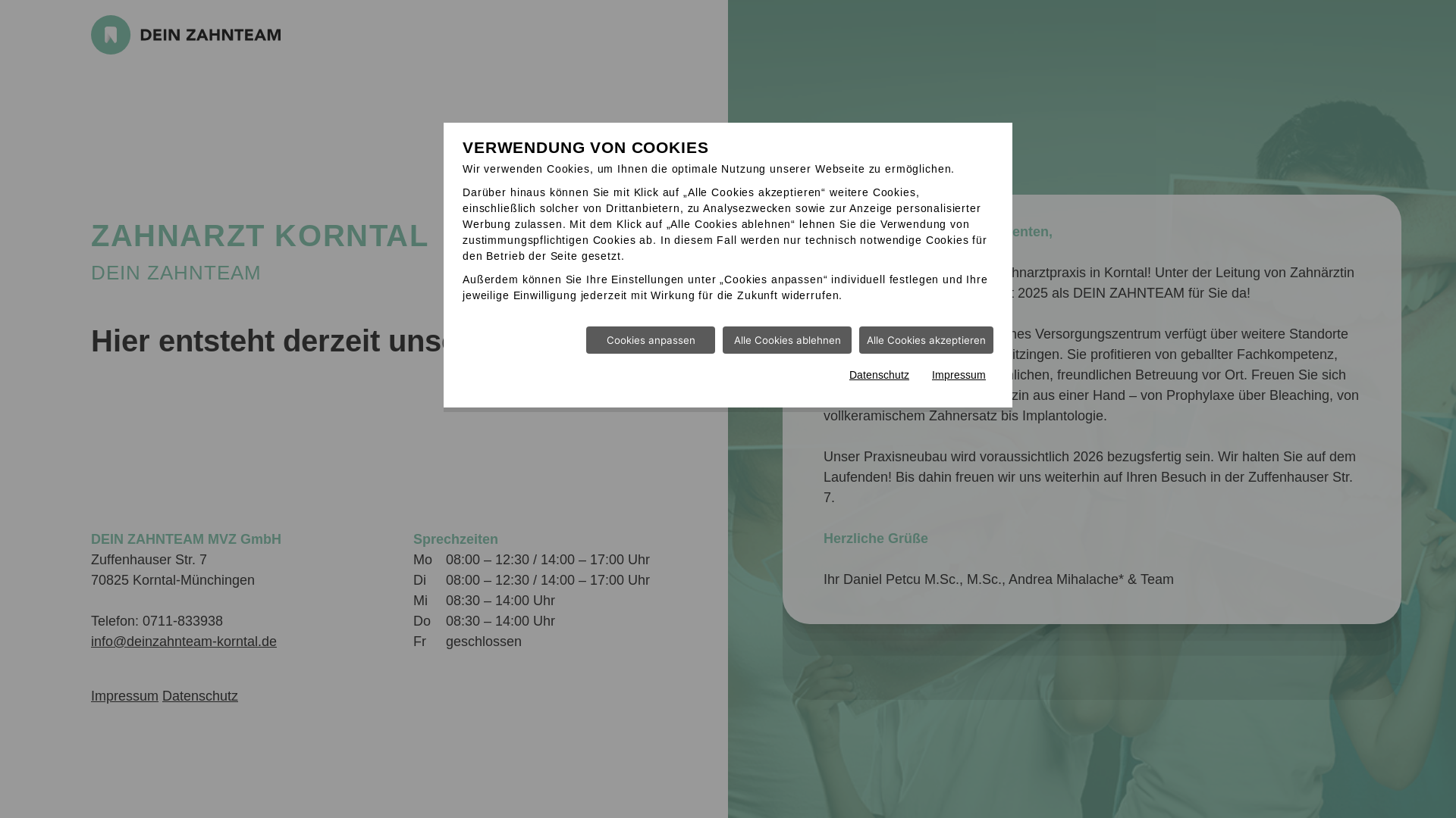website screenshot of https://deinzahnteam-korntal2.de/