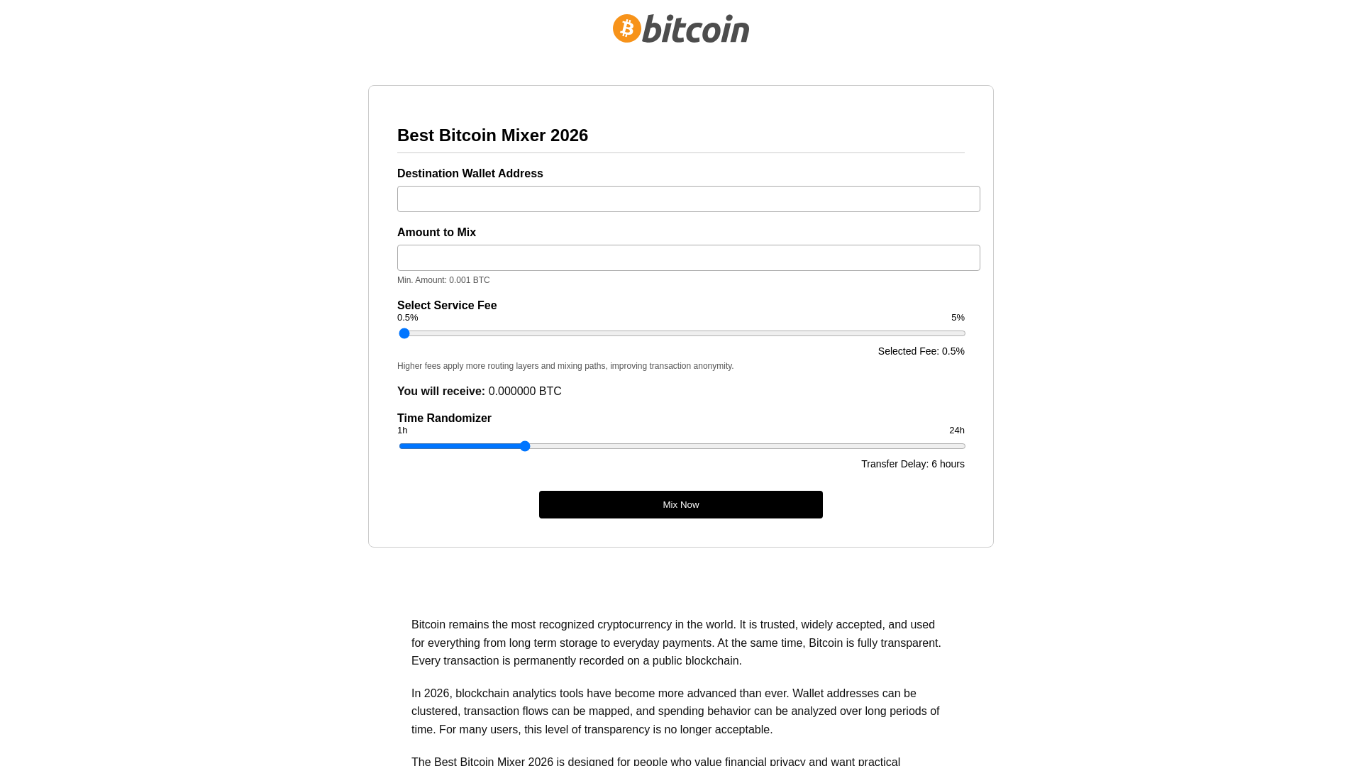 website screenshot of https://bitcoin-mixers.to/