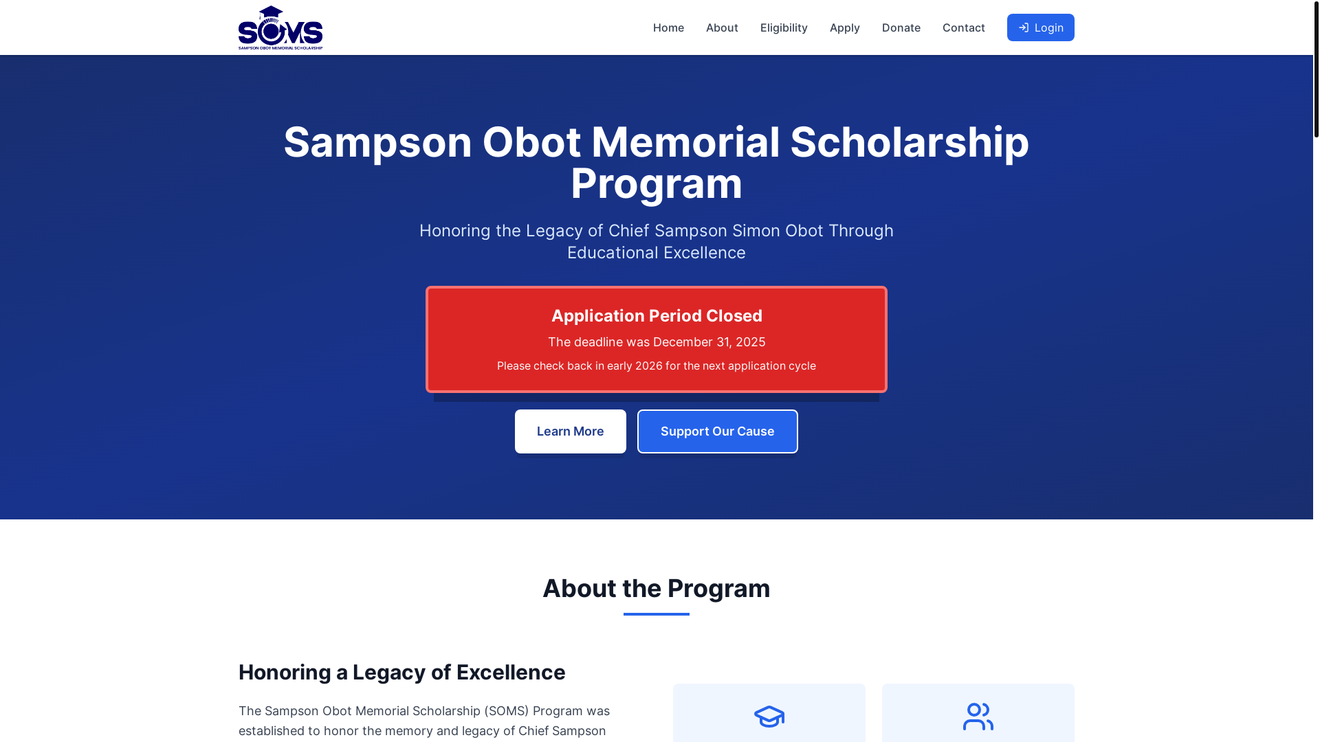 website screenshot of https://somscholarship.org/