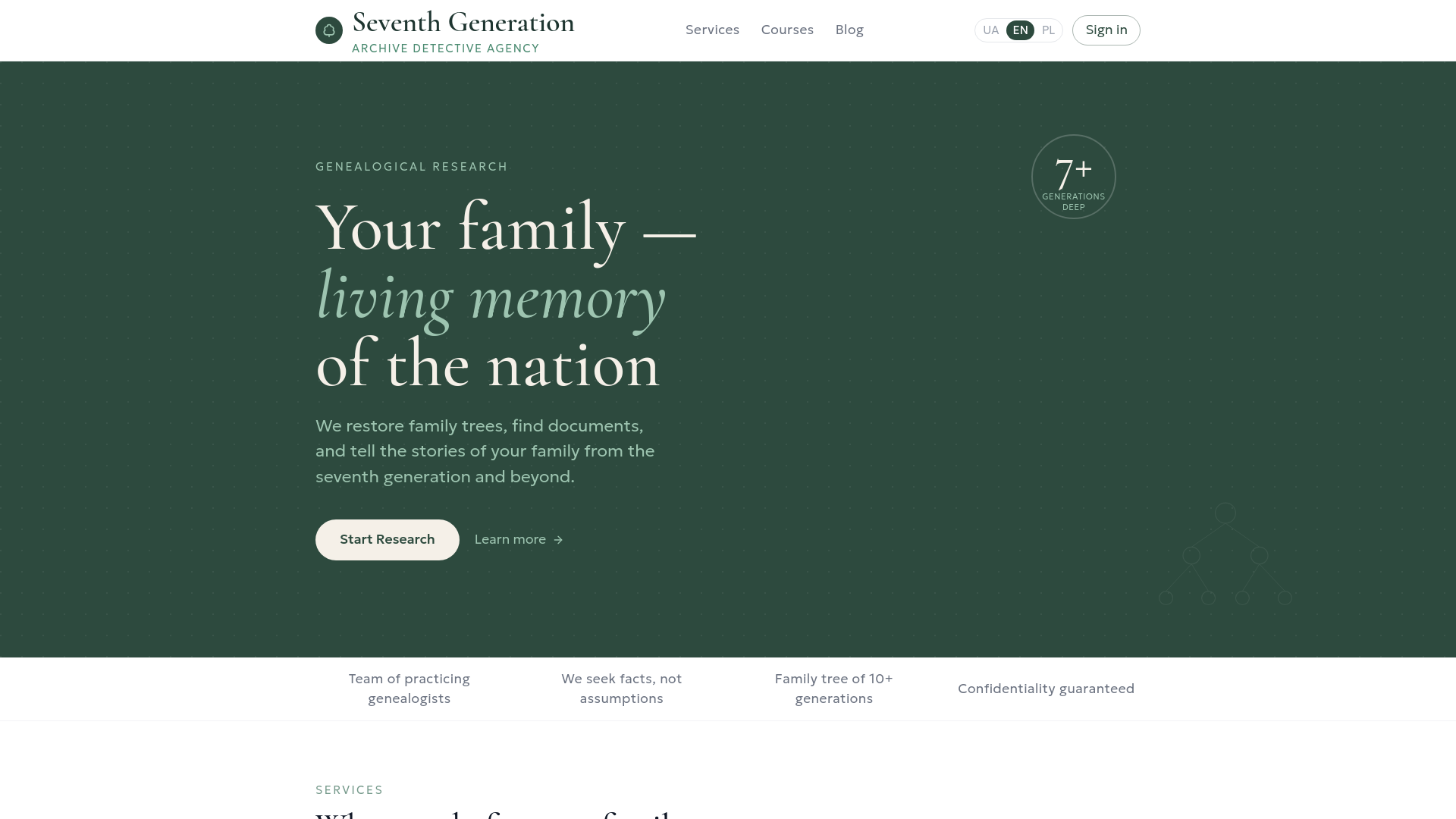 website screenshot of https://7generation.agency/