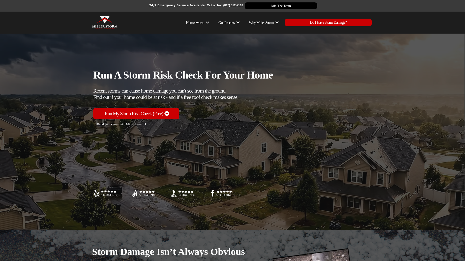 website screenshot of https://millerstormroofingmaster.co