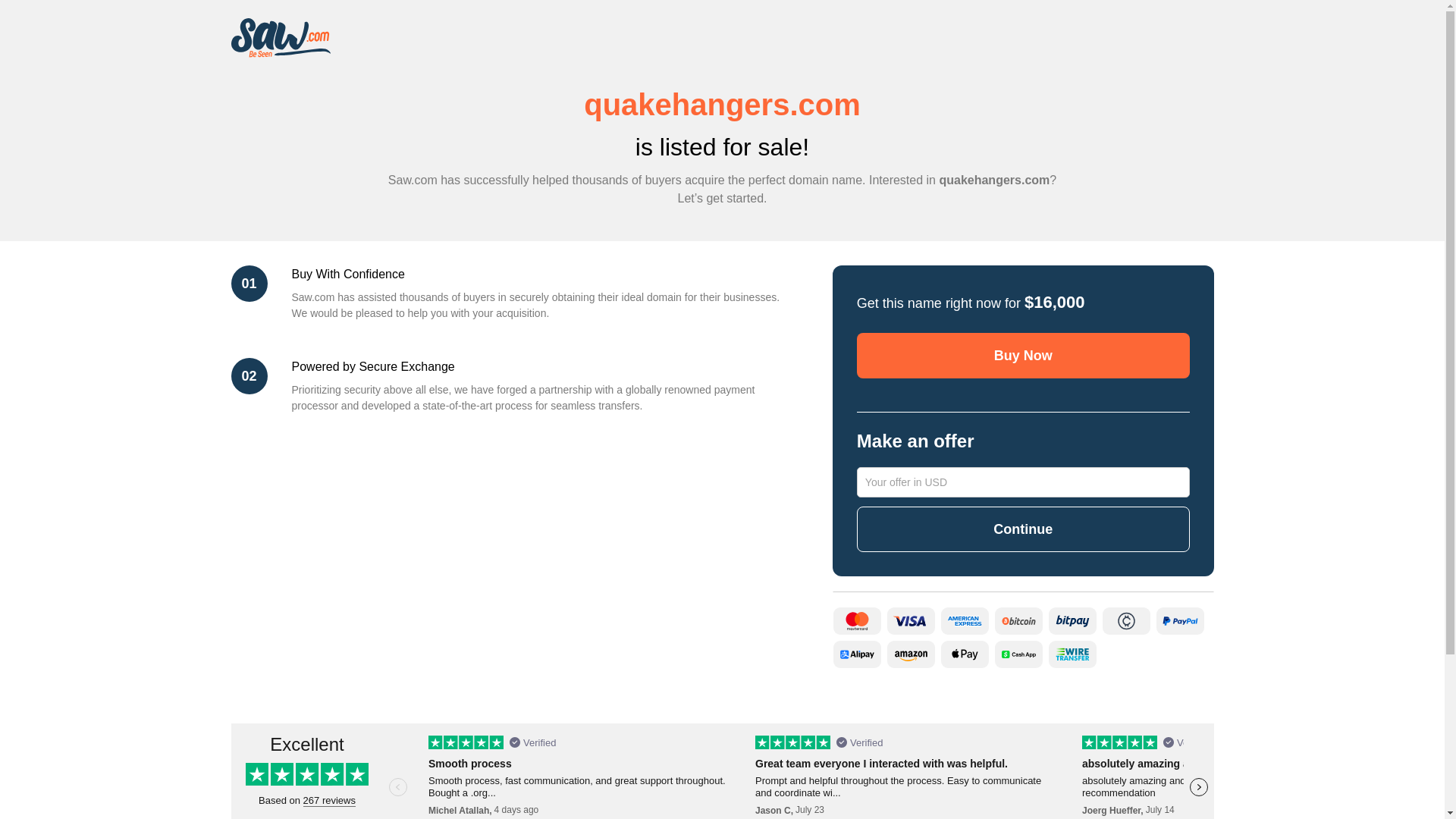 website screenshot of https://quakehangers.com/