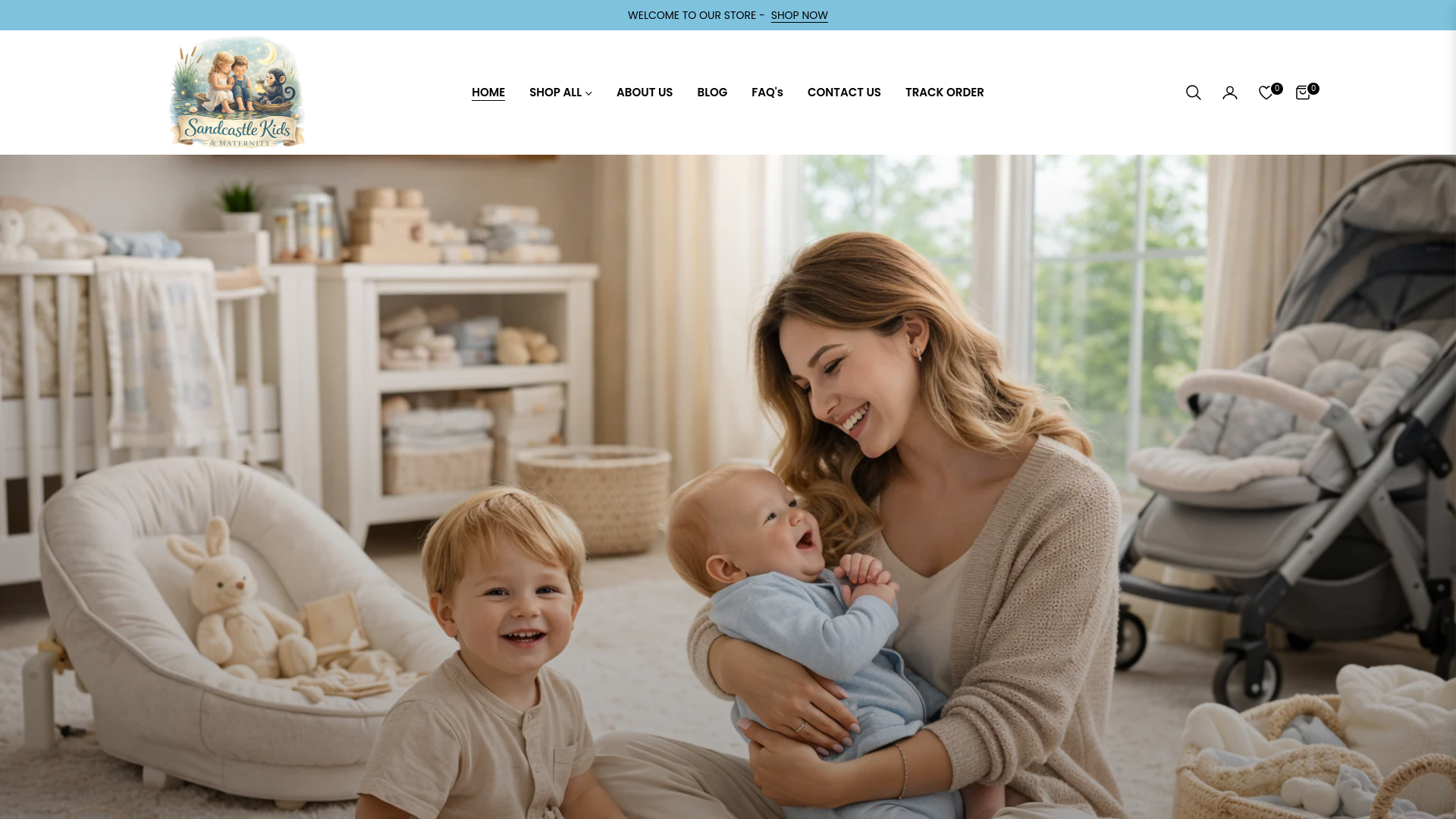 website screenshot of https://sandcastlekidsandmaternity.com/