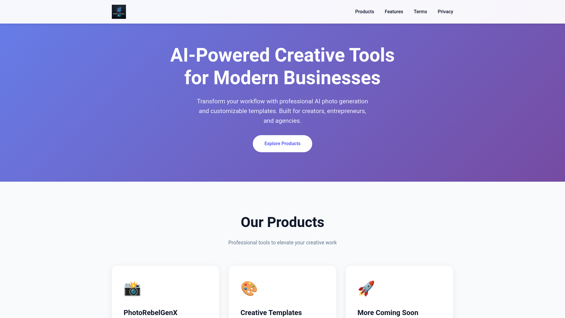 website screenshot of https://rebelstudiosai.com/