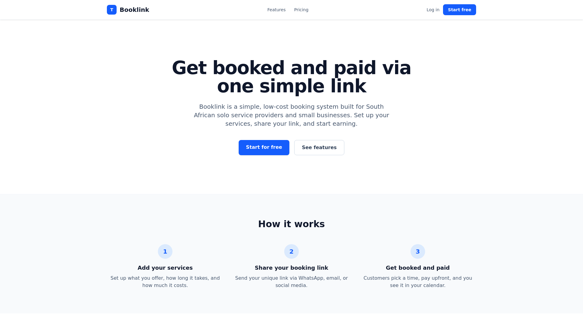 website screenshot of https://booklink.co.za/