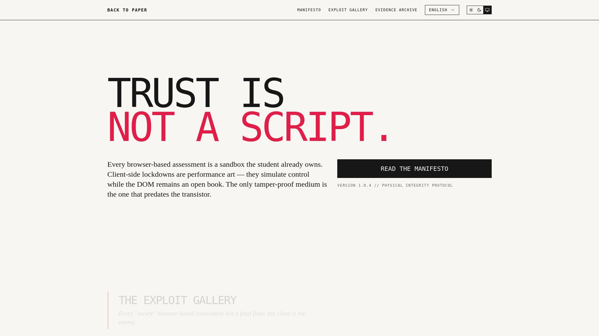 website screenshot of https://backtopaper.org/