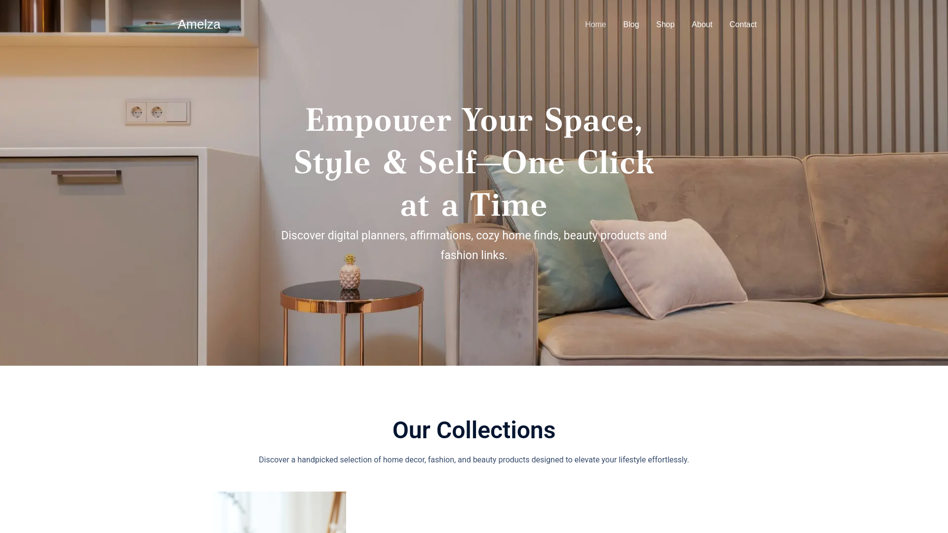 website screenshot of https://amelza.com/