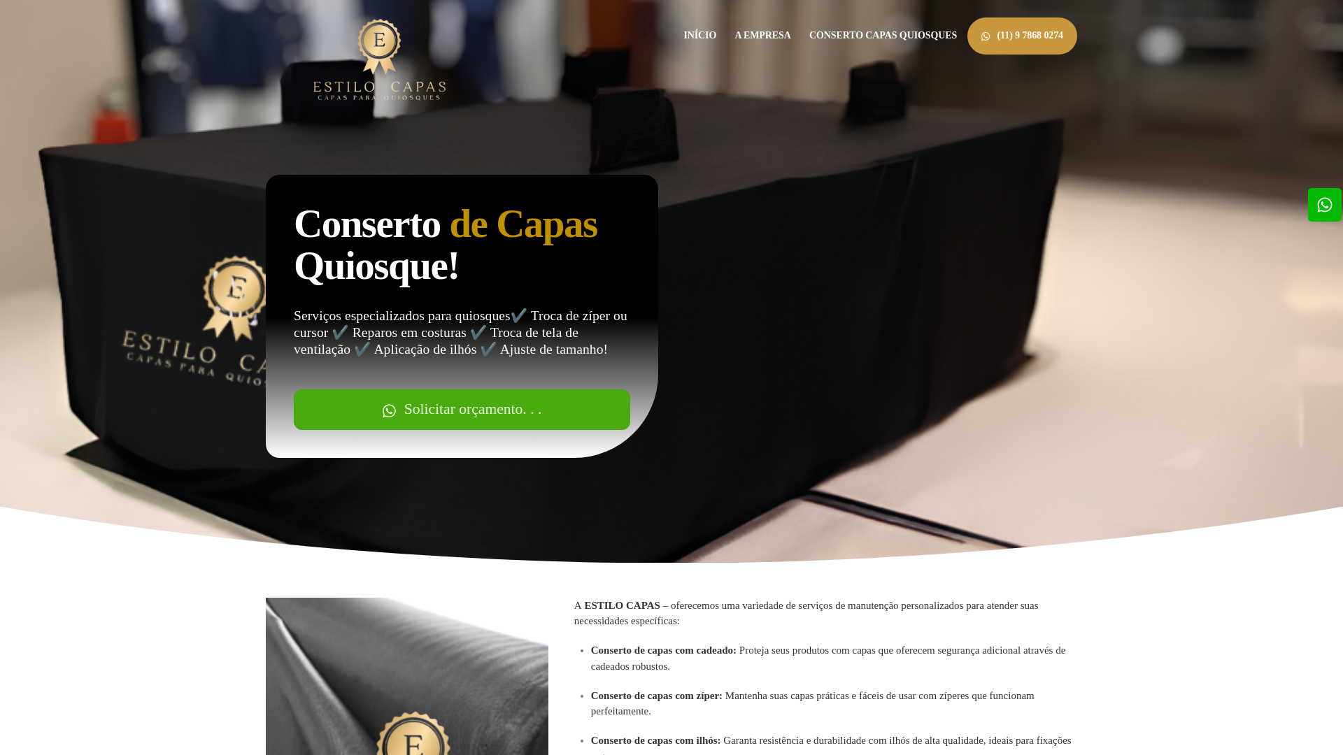 website screenshot of https://consertodecapasquiosque.com.br/