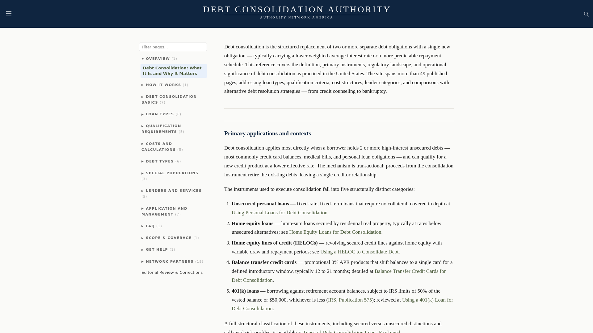 website screenshot of https://debtconsolidationauthority.com/