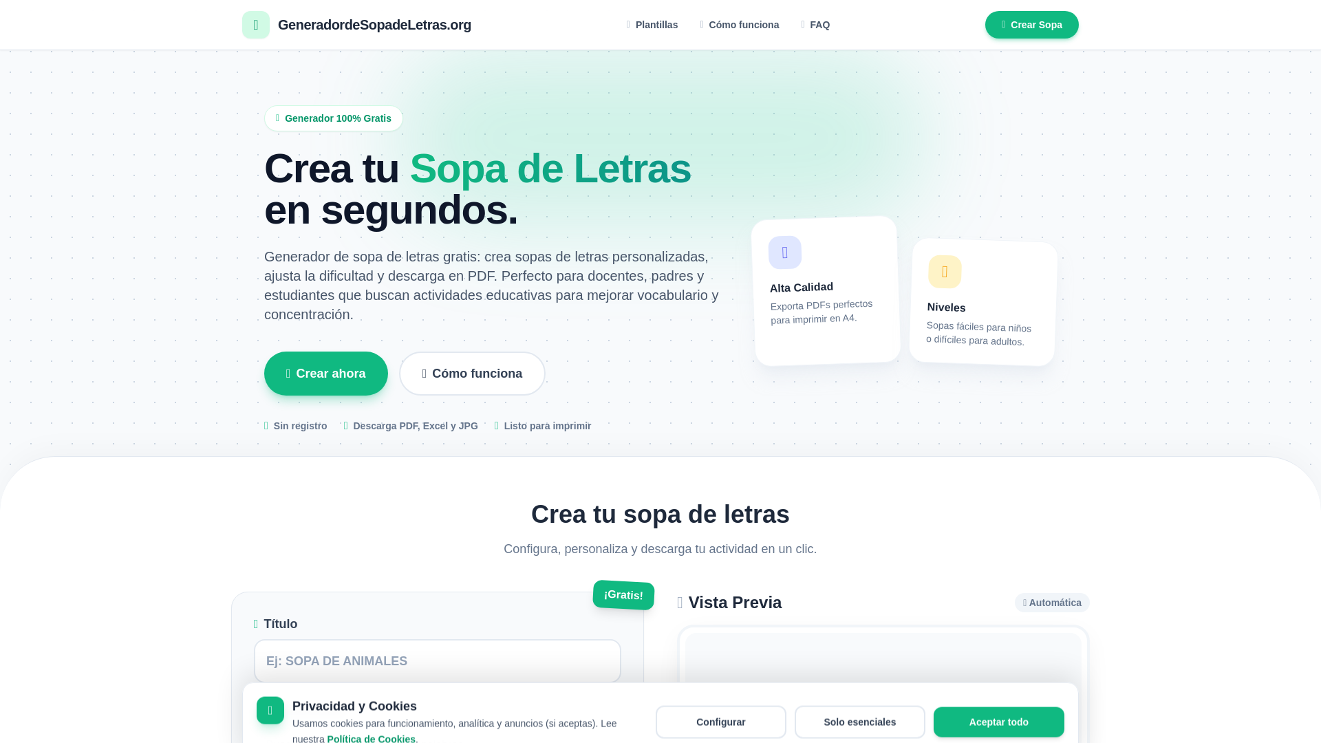 website screenshot of https://generadordesopadeletras.org/