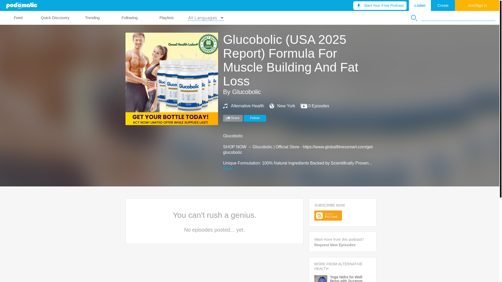 website screenshot of https://www.podomatic.com/podcasts/glucobolicofficialpodcast