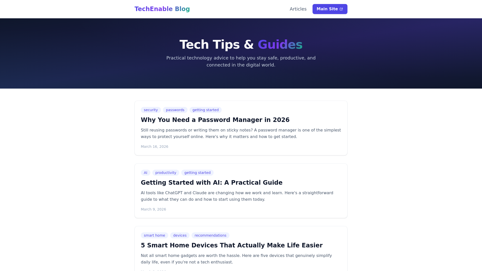 website screenshot of https://techenable-blog.pages.dev/