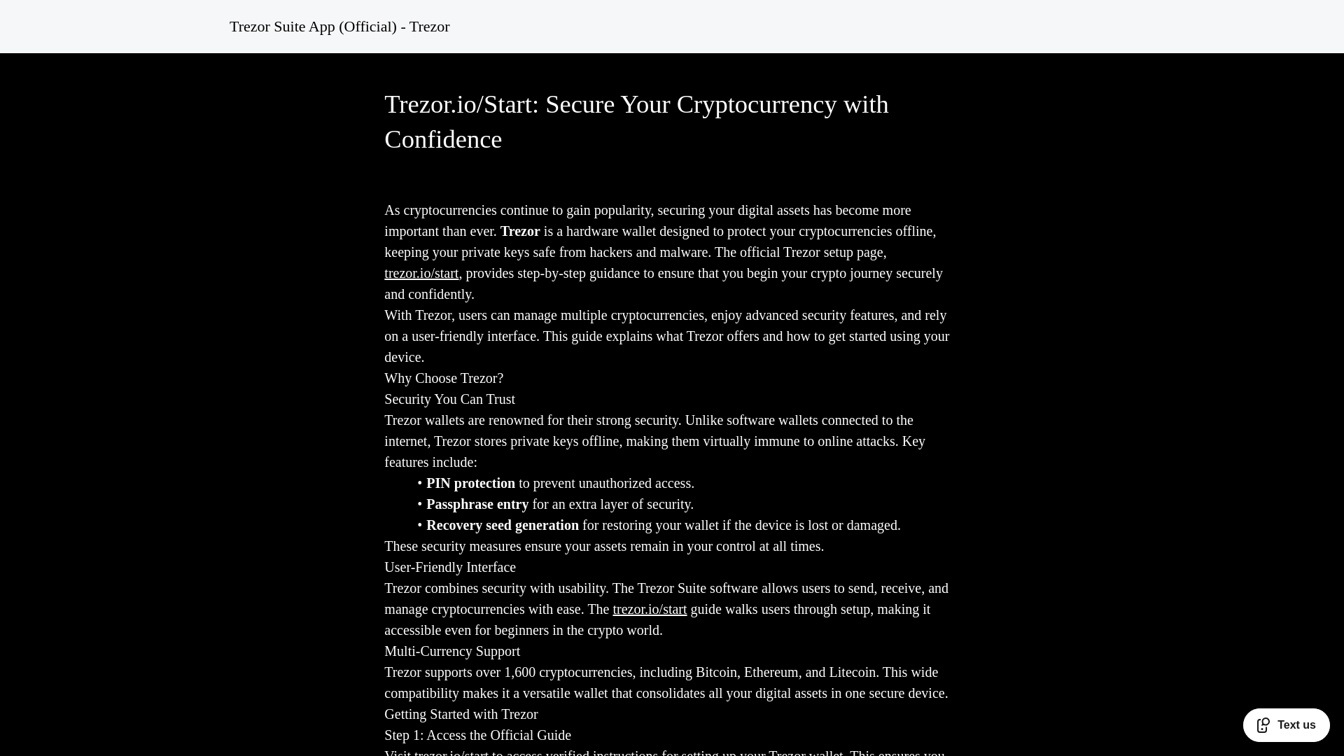 website screenshot of https://center-trezorr-io-en.square.site