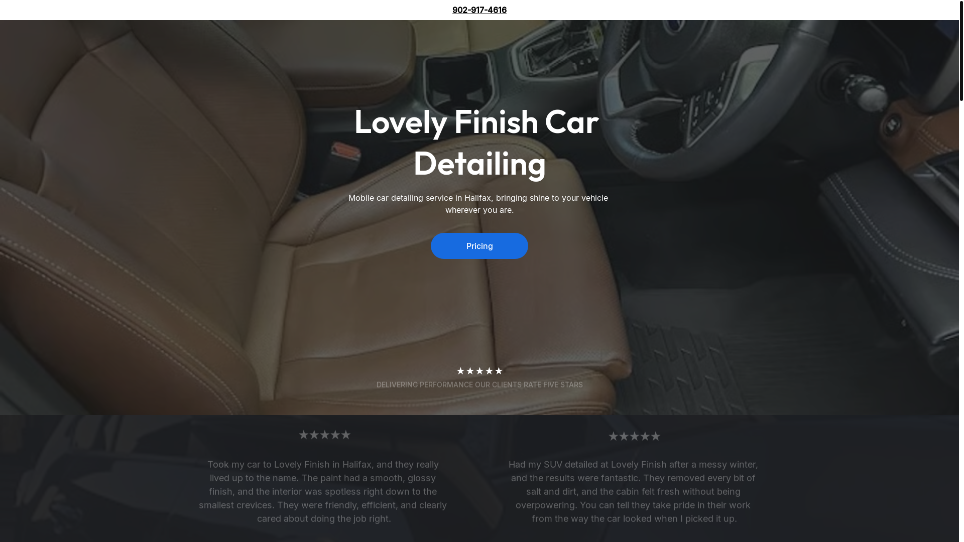 website screenshot of https://lovelyfinishcardetailing.shop/
