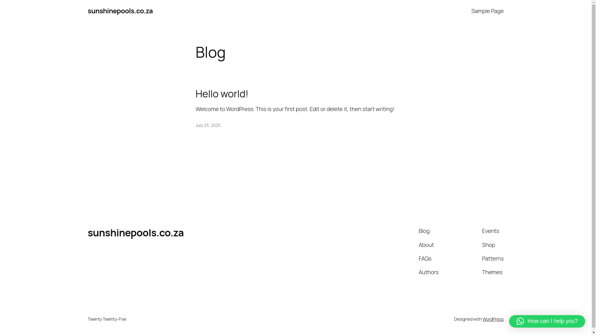website screenshot of https://sunshinepools.co.za/