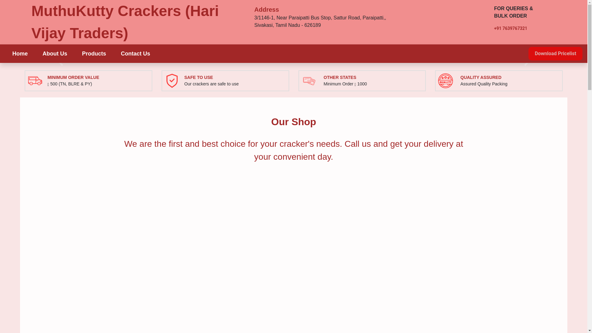 website screenshot of https://muthukuttycrackers.com/