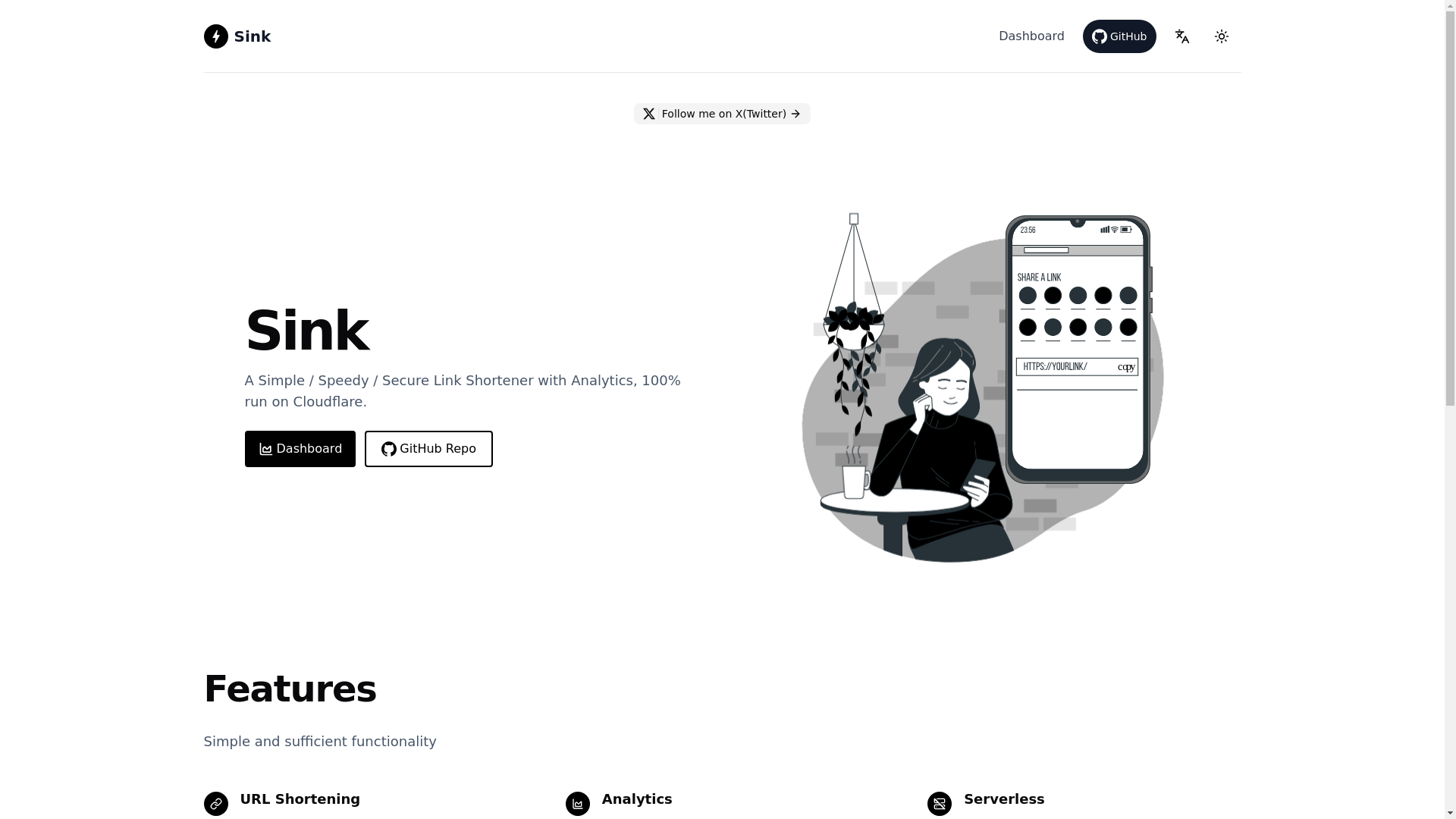 website screenshot of https://sink-url-aam.pages.dev/