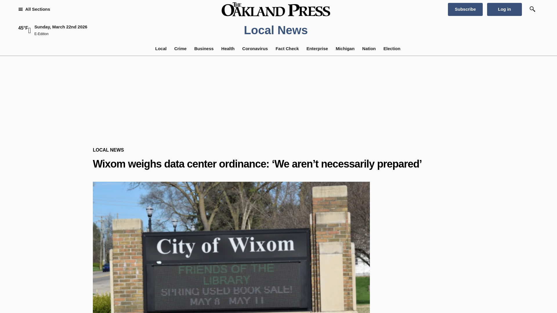 website screenshot of https://www.theoaklandpress.com/2026/03/22/wixom-weighs-data-center-ordinance-we-arent-necessarily-prepared/