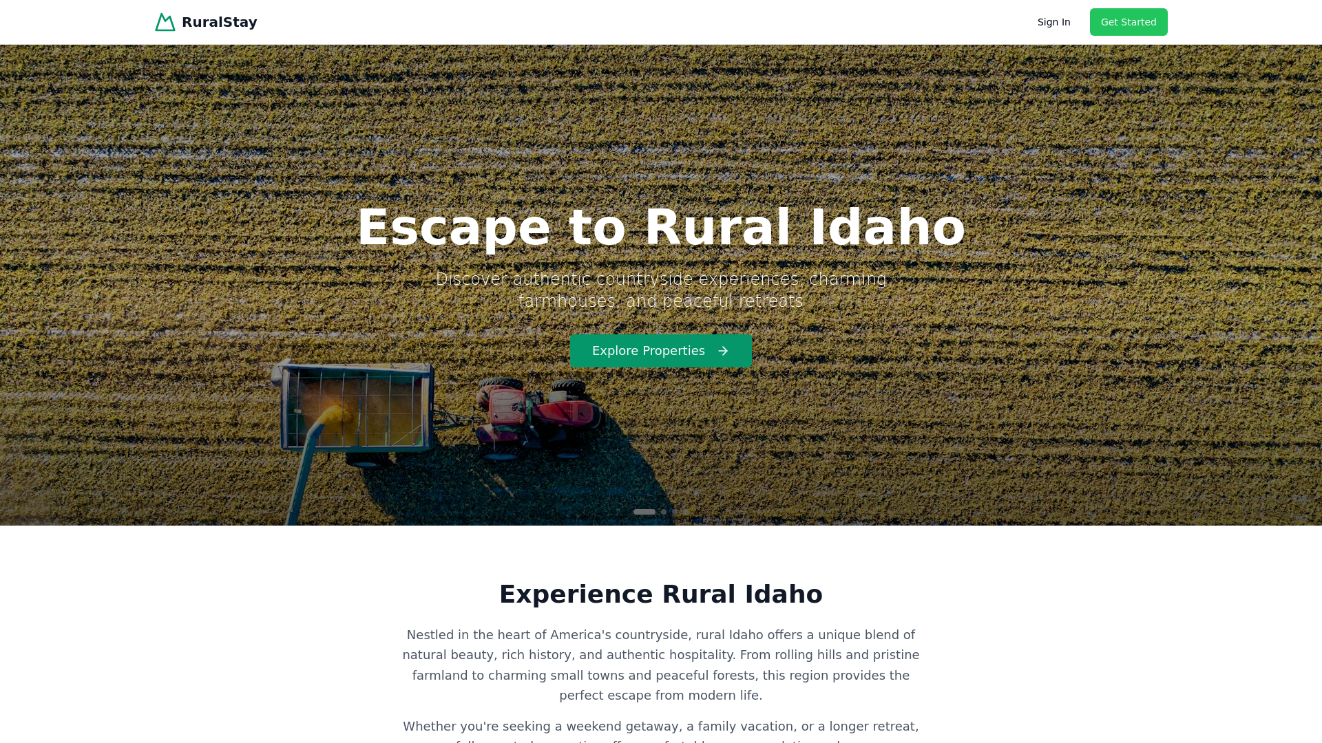 website screenshot of https://hinterlandstay.com/