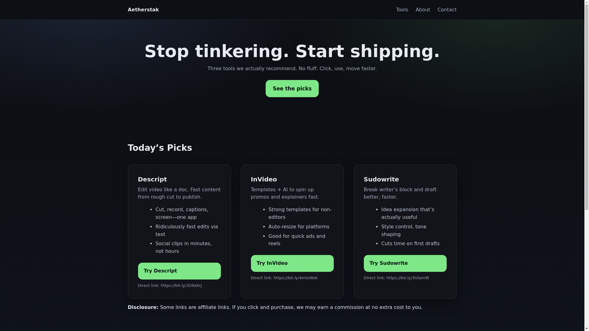 website screenshot of https://aetherstak.pages.dev/