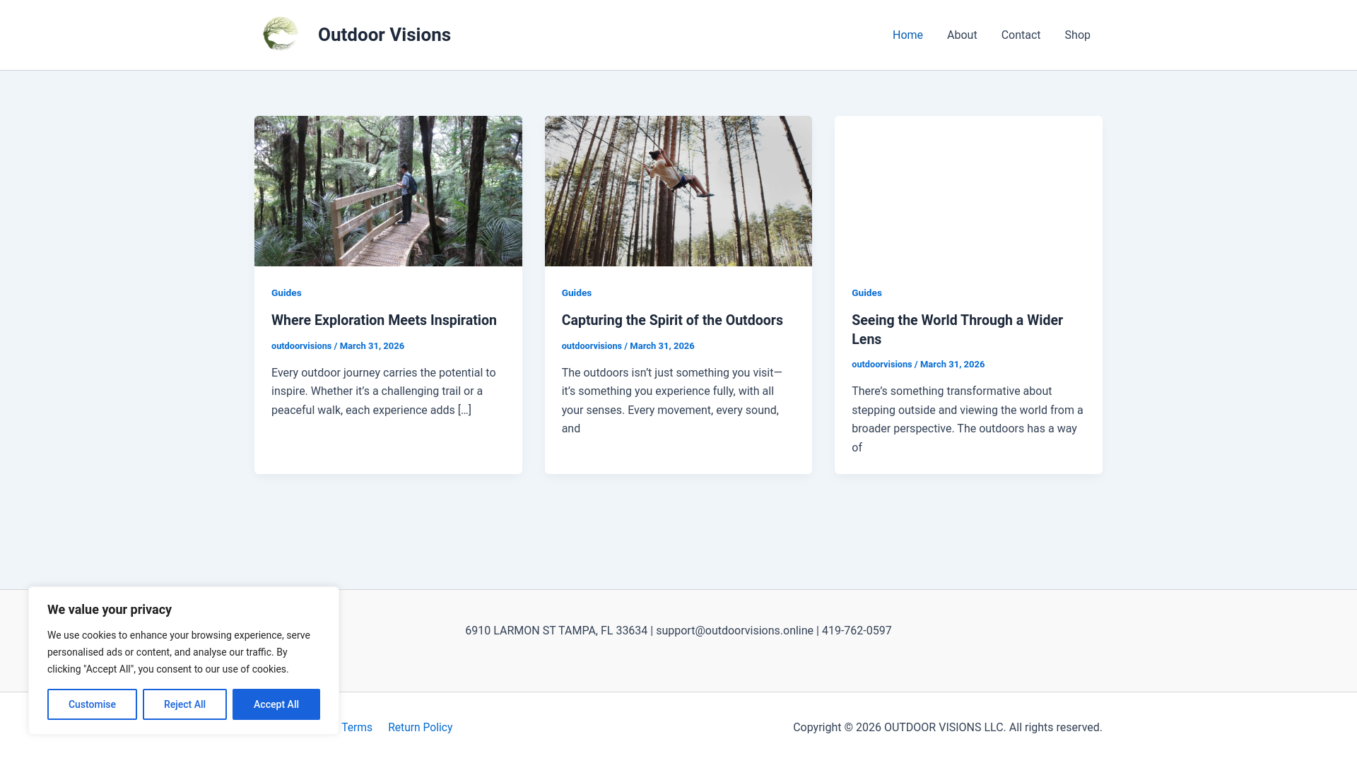 website screenshot of https://outdoorvisions.online/