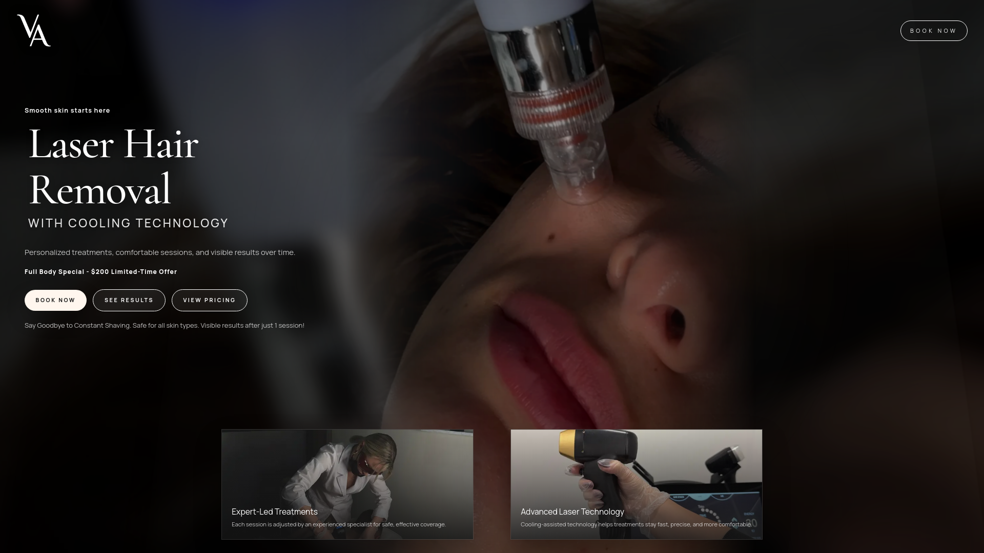 website screenshot of https://va-laser.com/