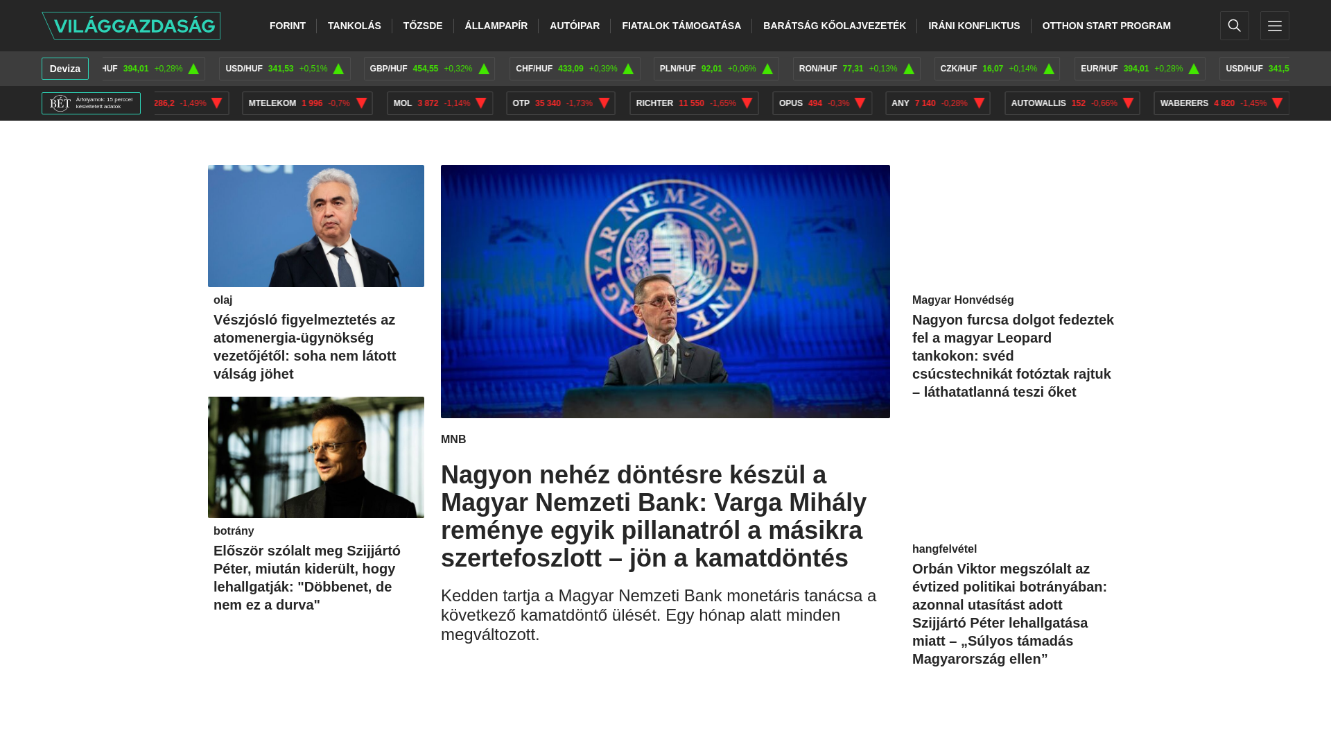website screenshot of https://www.vg.hu