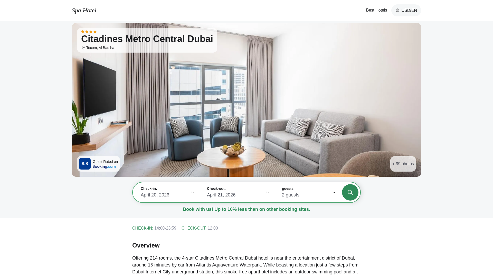 website screenshot of https://citadesmrocentraldubai.spahotel.guru