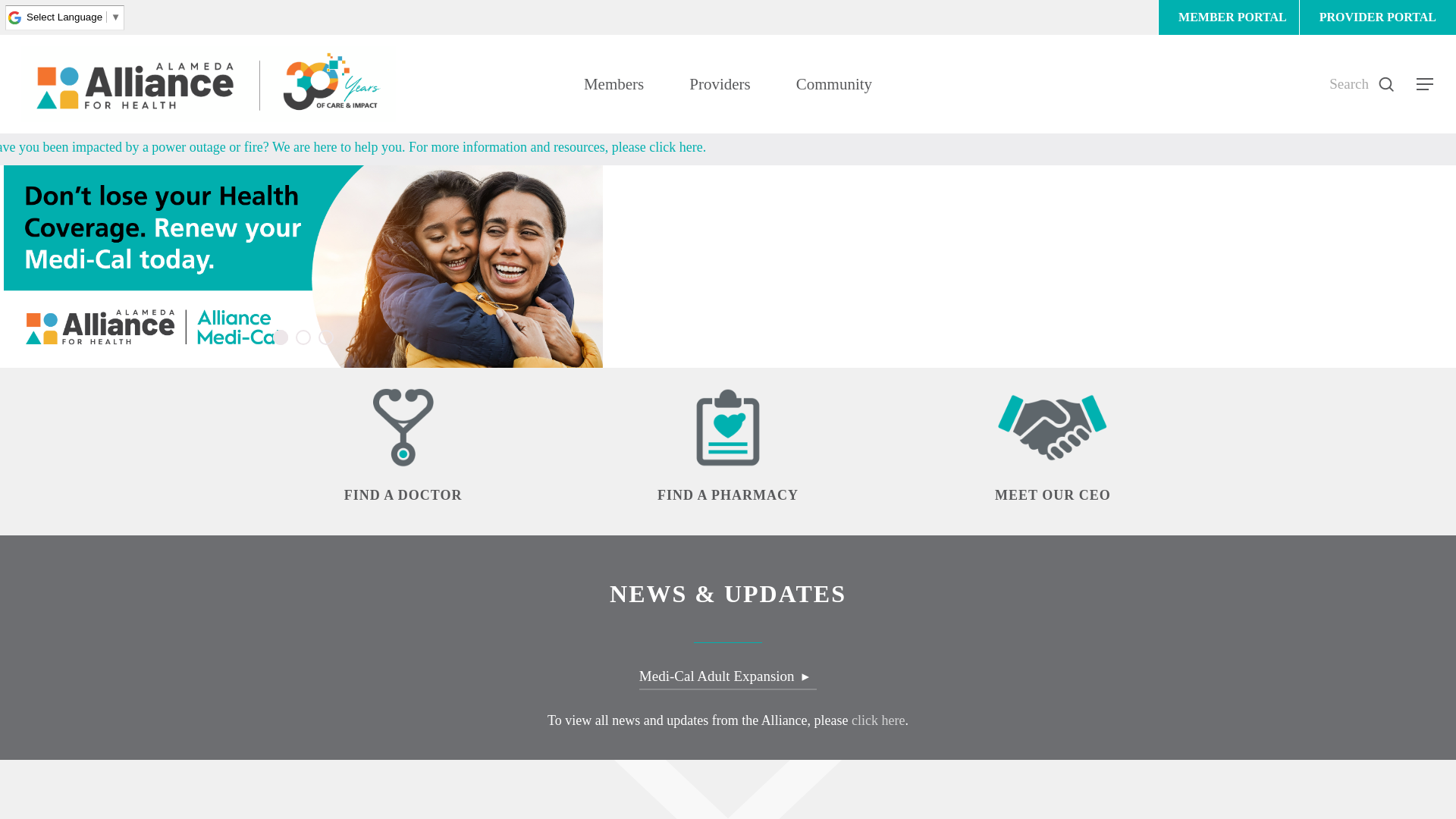 website screenshot of https://www.alamedaalliance.org/