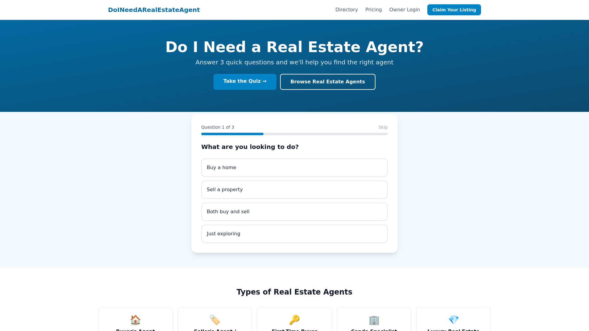 website screenshot of https://doineedarealestateagent.org