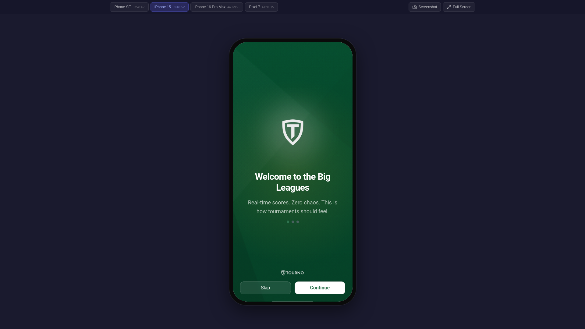 website screenshot of https://tourno-mobile-preview-pfj.pages.dev/