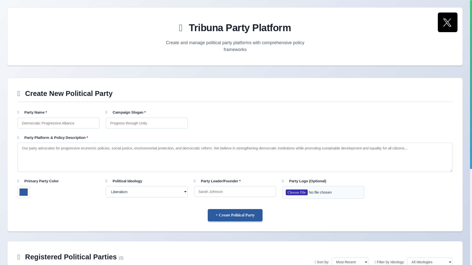 website screenshot of https://tribunaparty.social/