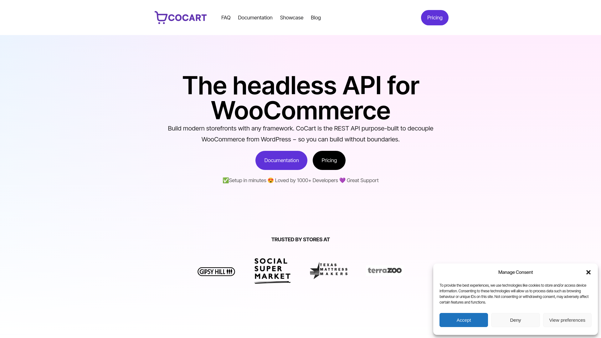 website screenshot of https://packages.cocartapi.com