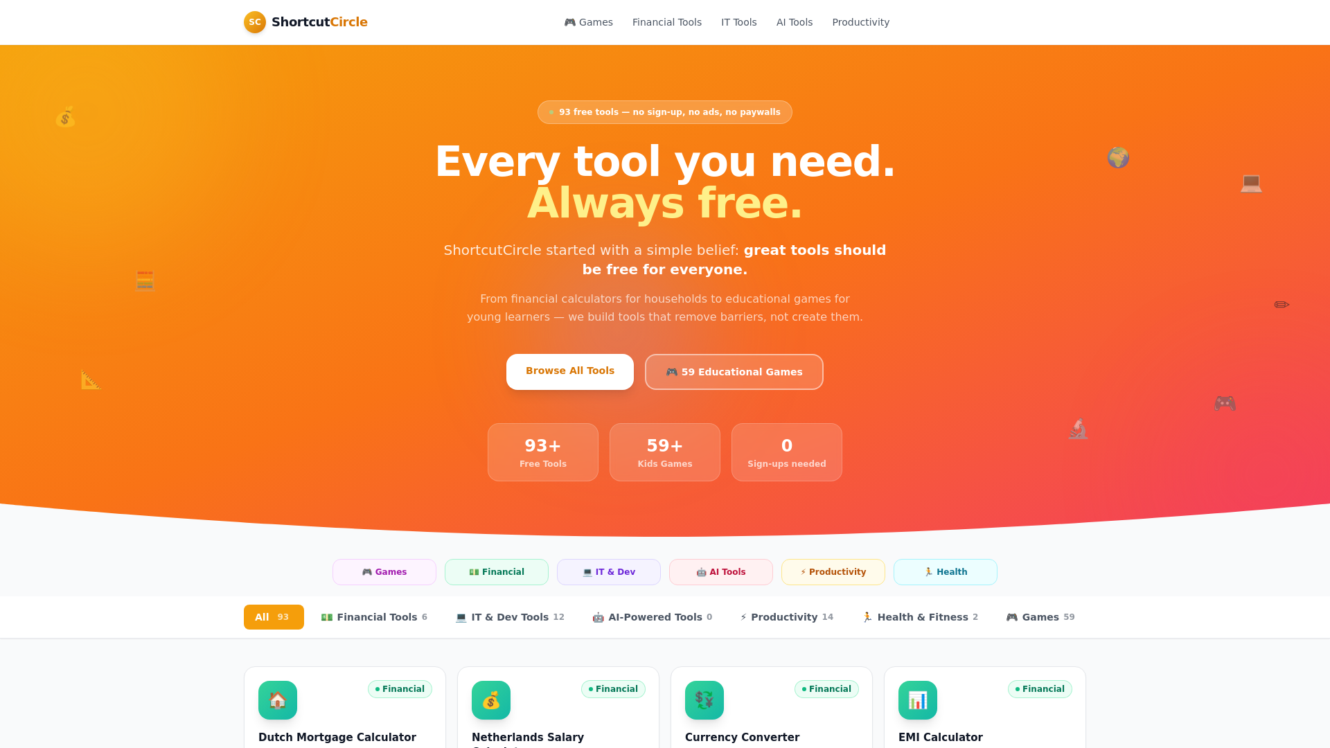 website screenshot of https://shortcutcircle.com