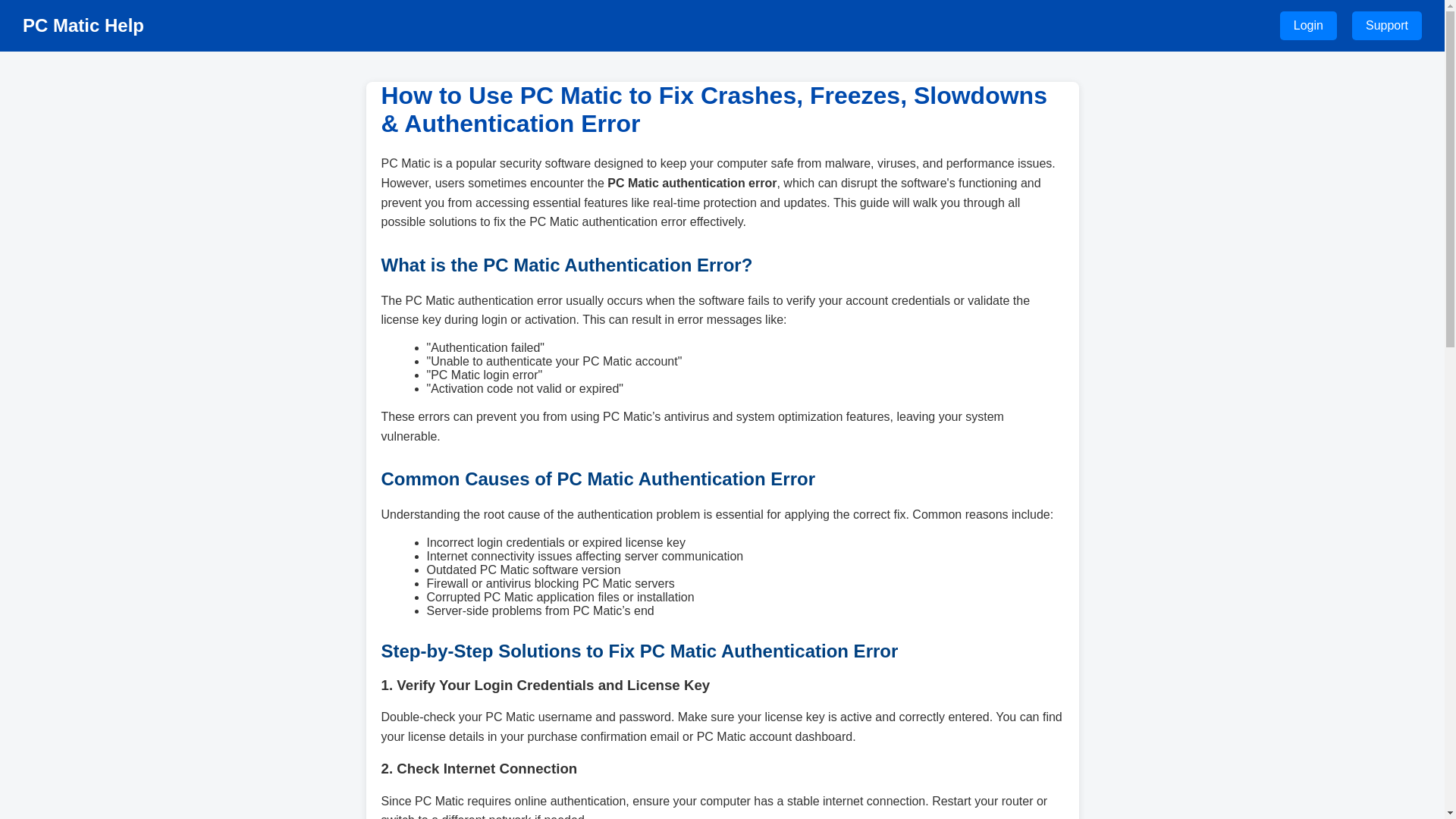 website screenshot of https://pcmaticauthenticationerror.pages.dev/