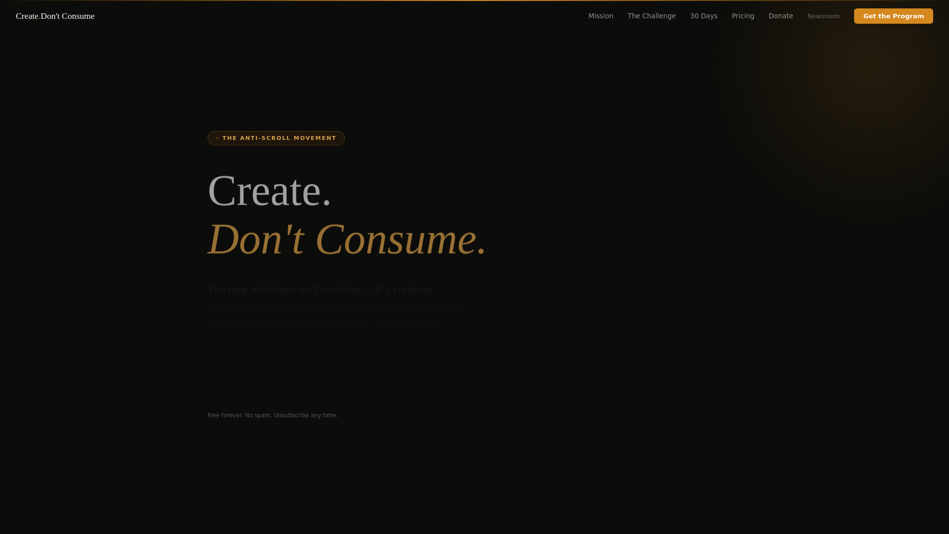 website screenshot of https://createdontconsume.org/