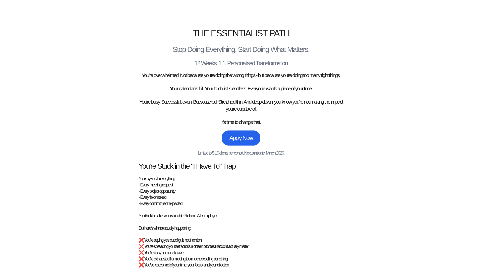 website screenshot of https://essentialist-path.com/