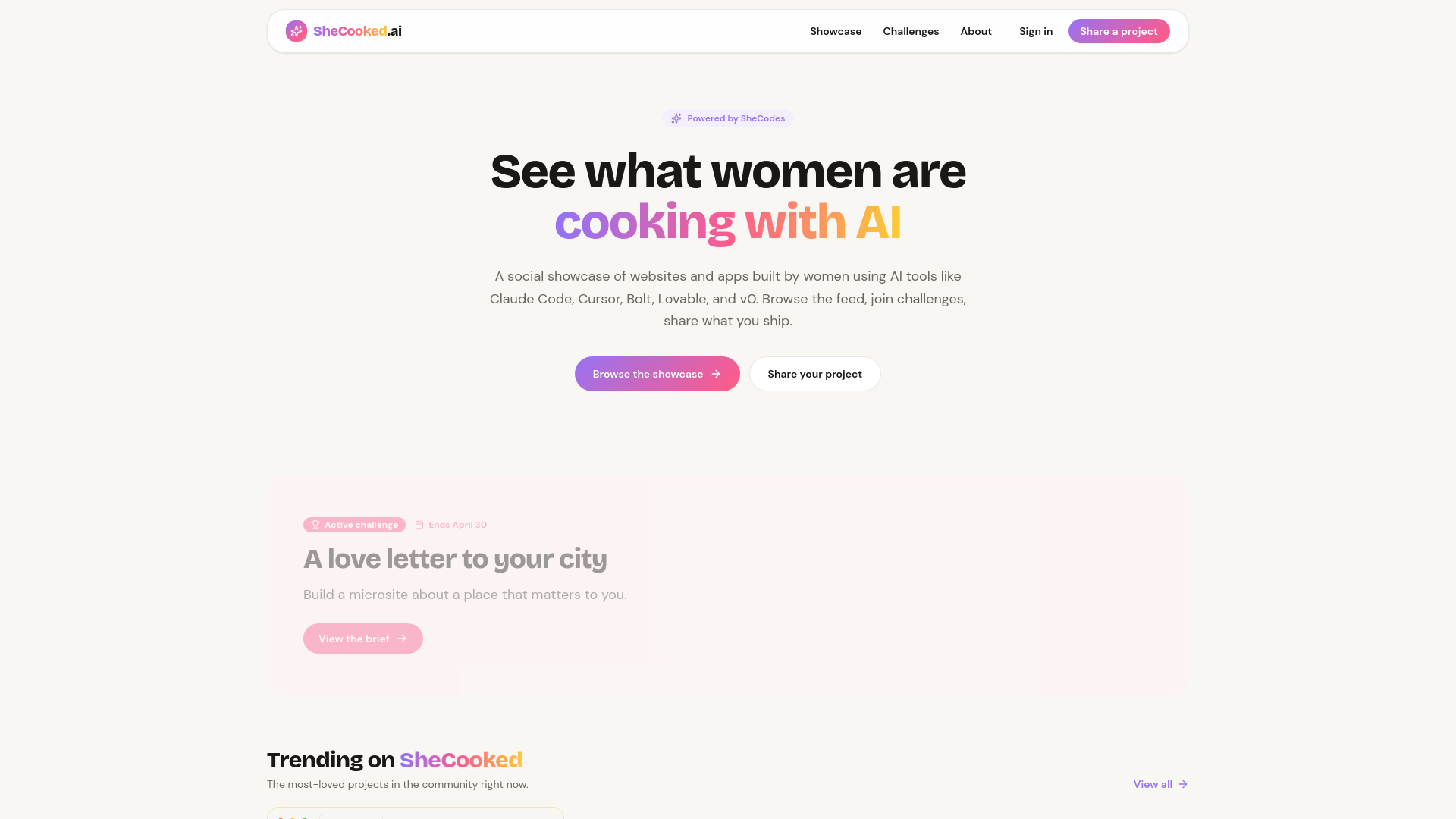 website screenshot of https://shecooked.ai/