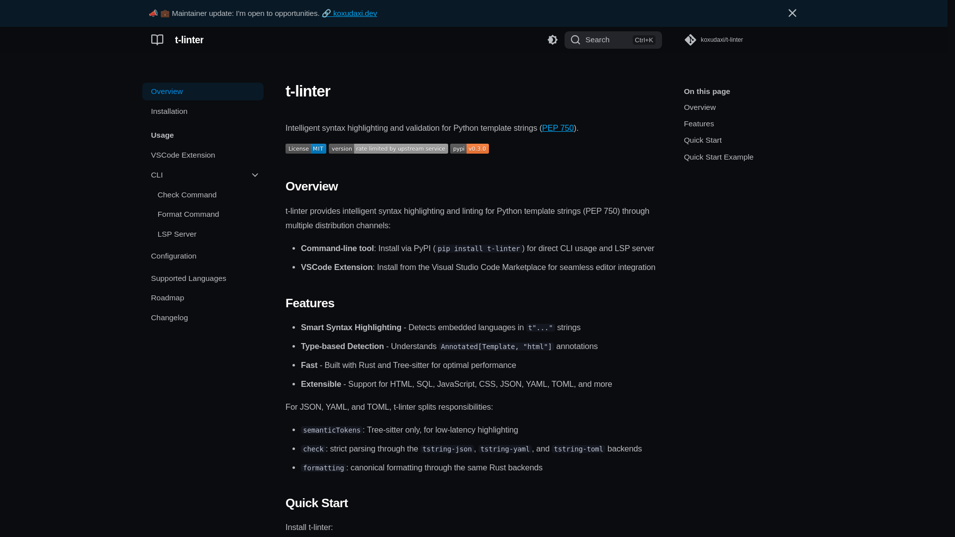 website screenshot of https://t-linter.pages.dev/