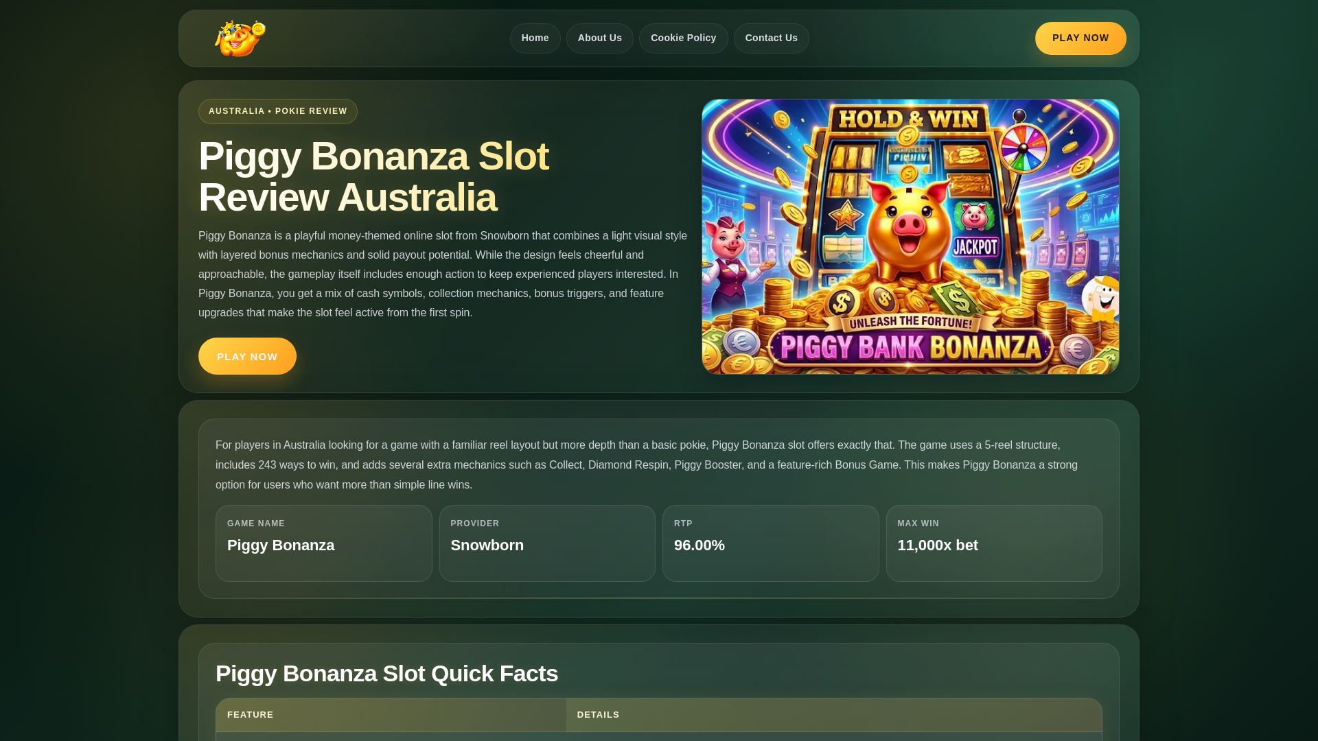 website screenshot of https://piggybankbonanza-au.com