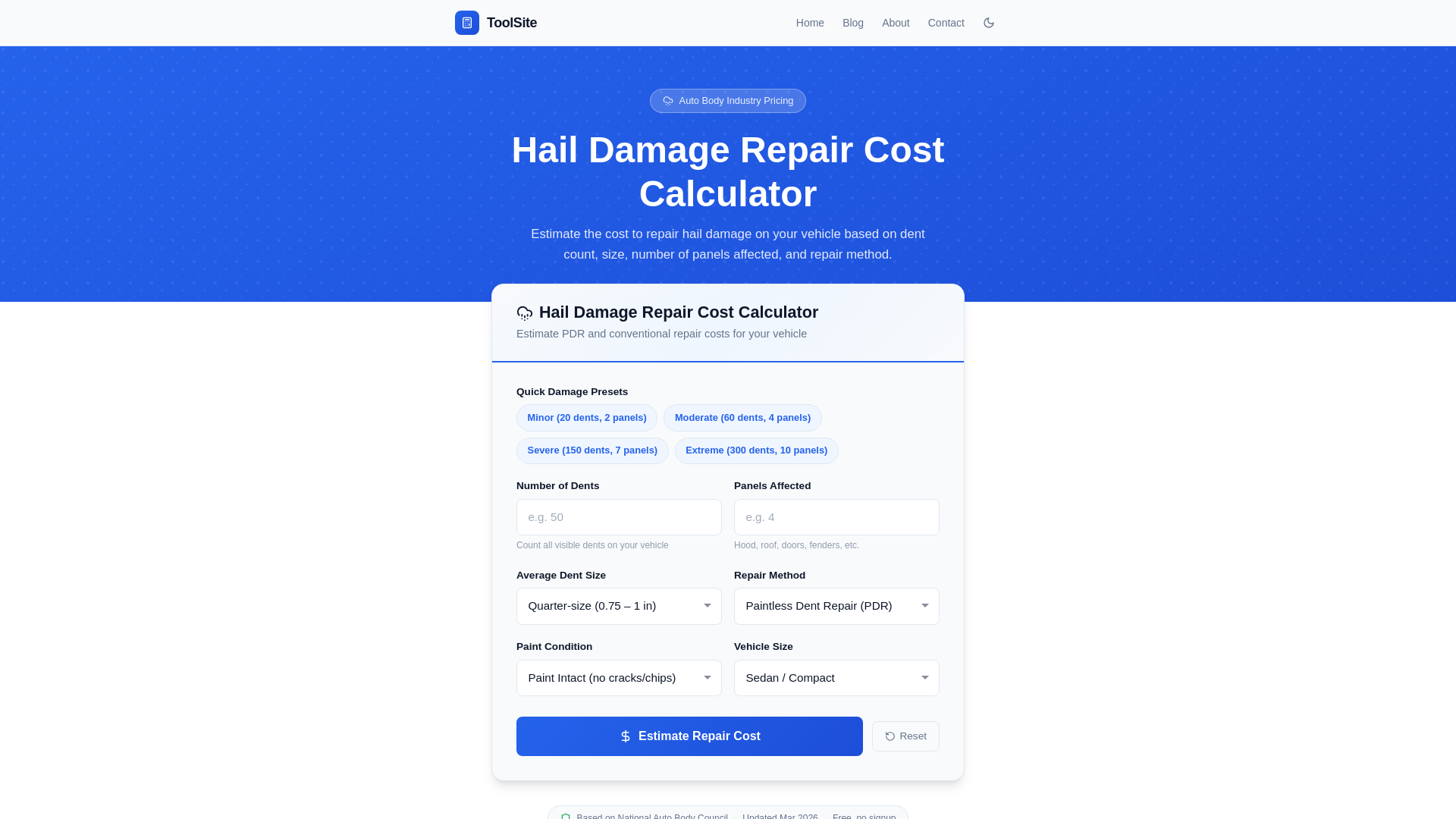 website screenshot of https://haildamagerepaircostcalculat.pages.dev/